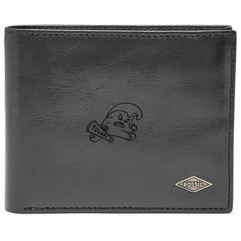Men's Fossil Black Tulane Green Wave Leather Ryan RFID Flip ID Bifold Wallet