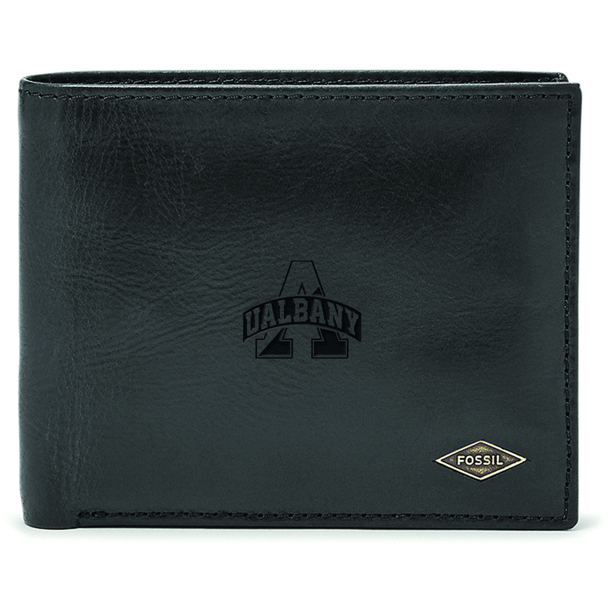 Men's Fossil Black UAlbany Great Danes Leather Ryan RFID Passcase Wallet