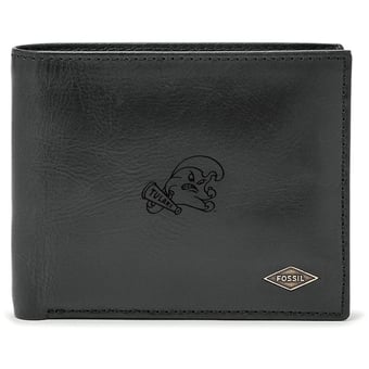 Men's Fossil Black Tulane Green Wave Leather Ryan RFID Passcase Wallet