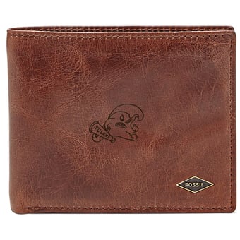 Men's Fossil Brown Tulane Green Wave Leather Ryan RFID Flip ID Bifold Wallet
