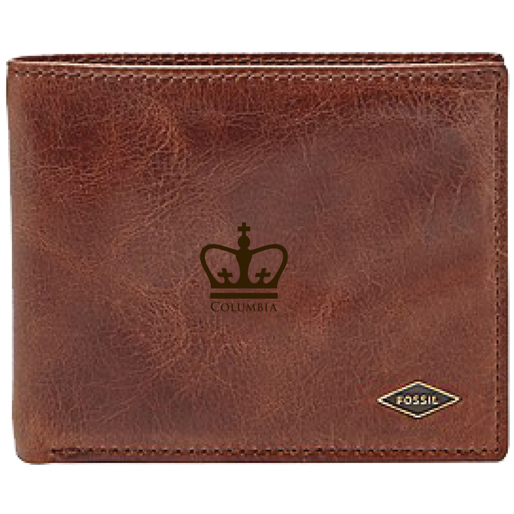 Men's Fossil Brown Columbia University Leather Ryan RFID Flip ID Bifold Wallet