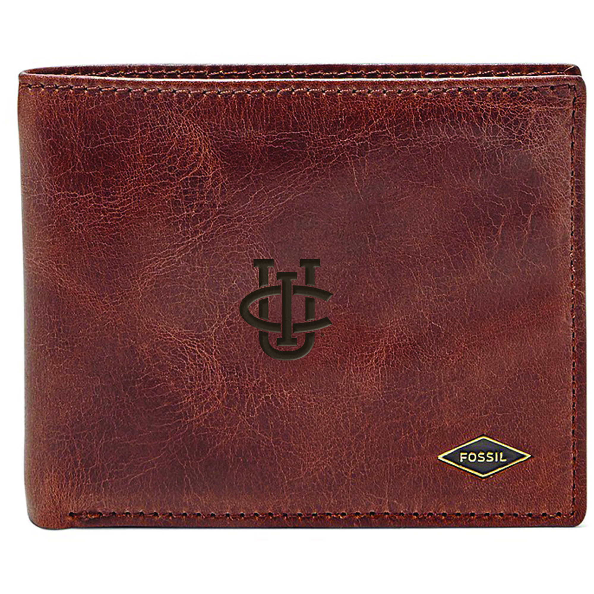 Men's Fossil Brown UC Irvine Anteaters Leather Ryan RFID Flip ID Bifold Wallet