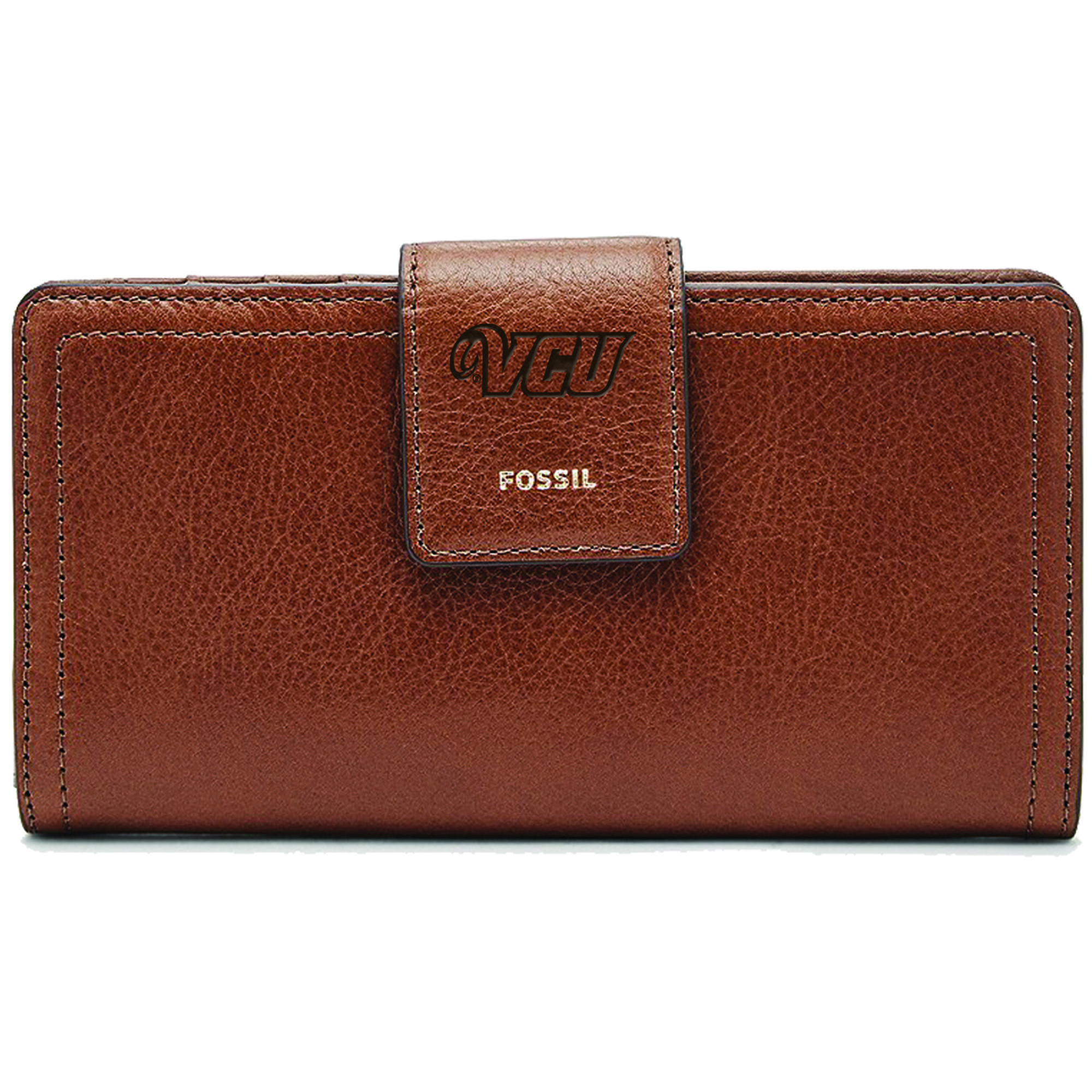 Women's Fossil Brown VCU Rams Leather Logan RFID Tab Clutch