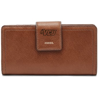 Women's Fossil Brown VCU Rams Leather Logan RFID Tab Clutch