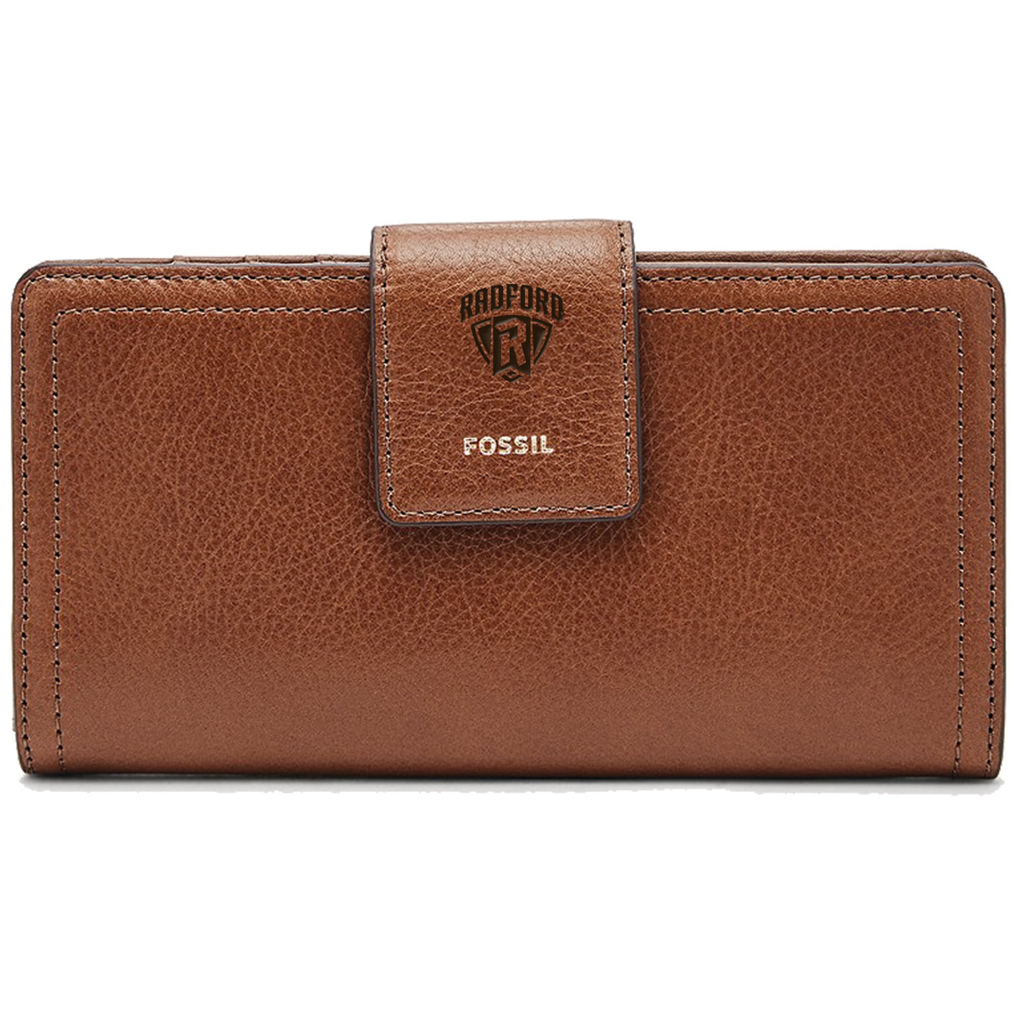 Women's Fossil Brown Radford Highlanders Leather Logan RFID Tab Clutch
