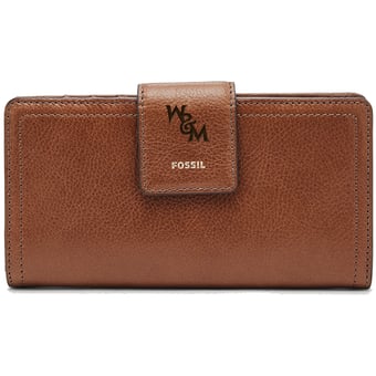 Women's Fossil Brown William & Mary Tribe Leather Logan RFID Tab Clutch