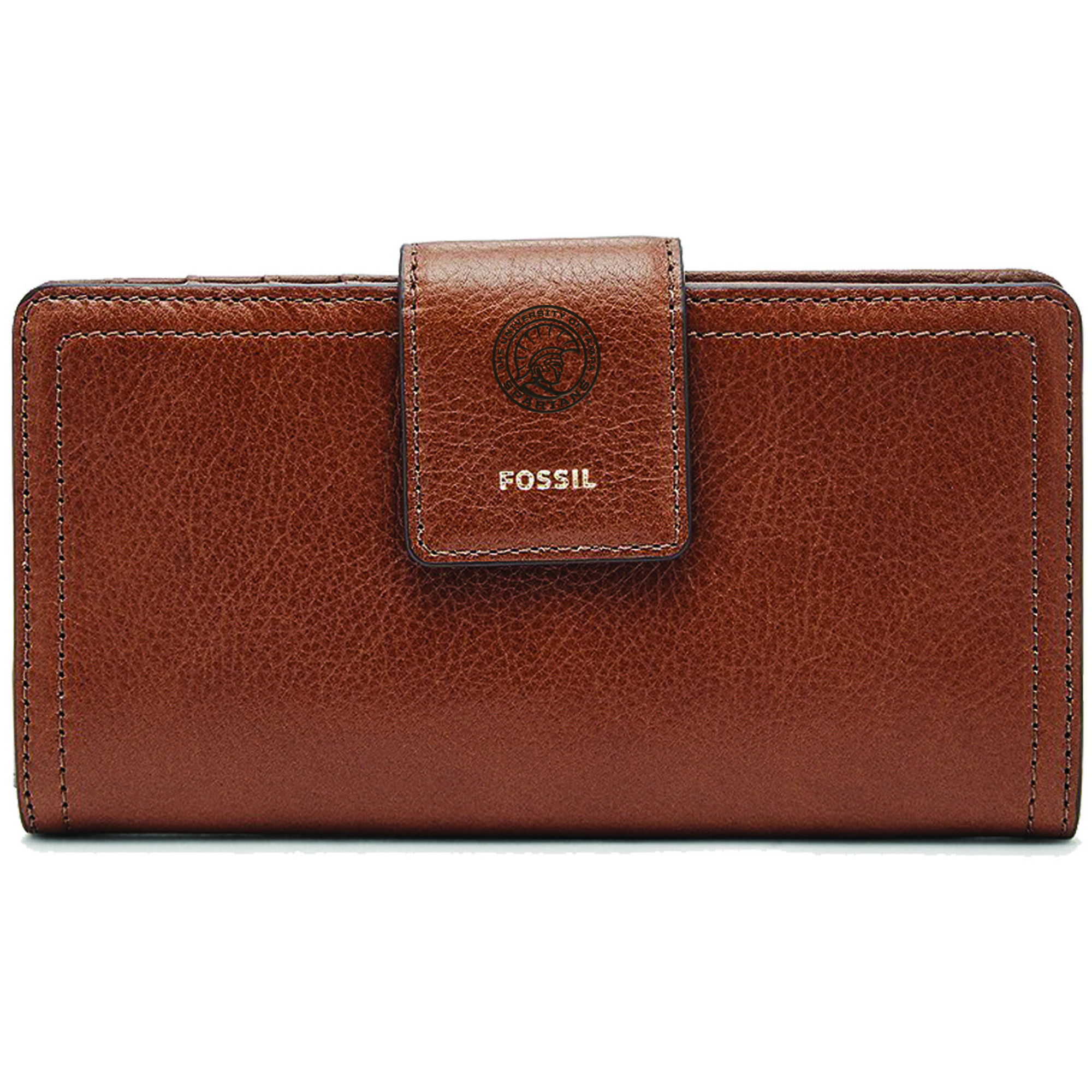 Women's Fossil Brown University of Tampa Spartans Leather Logan RFID Tab Clutch