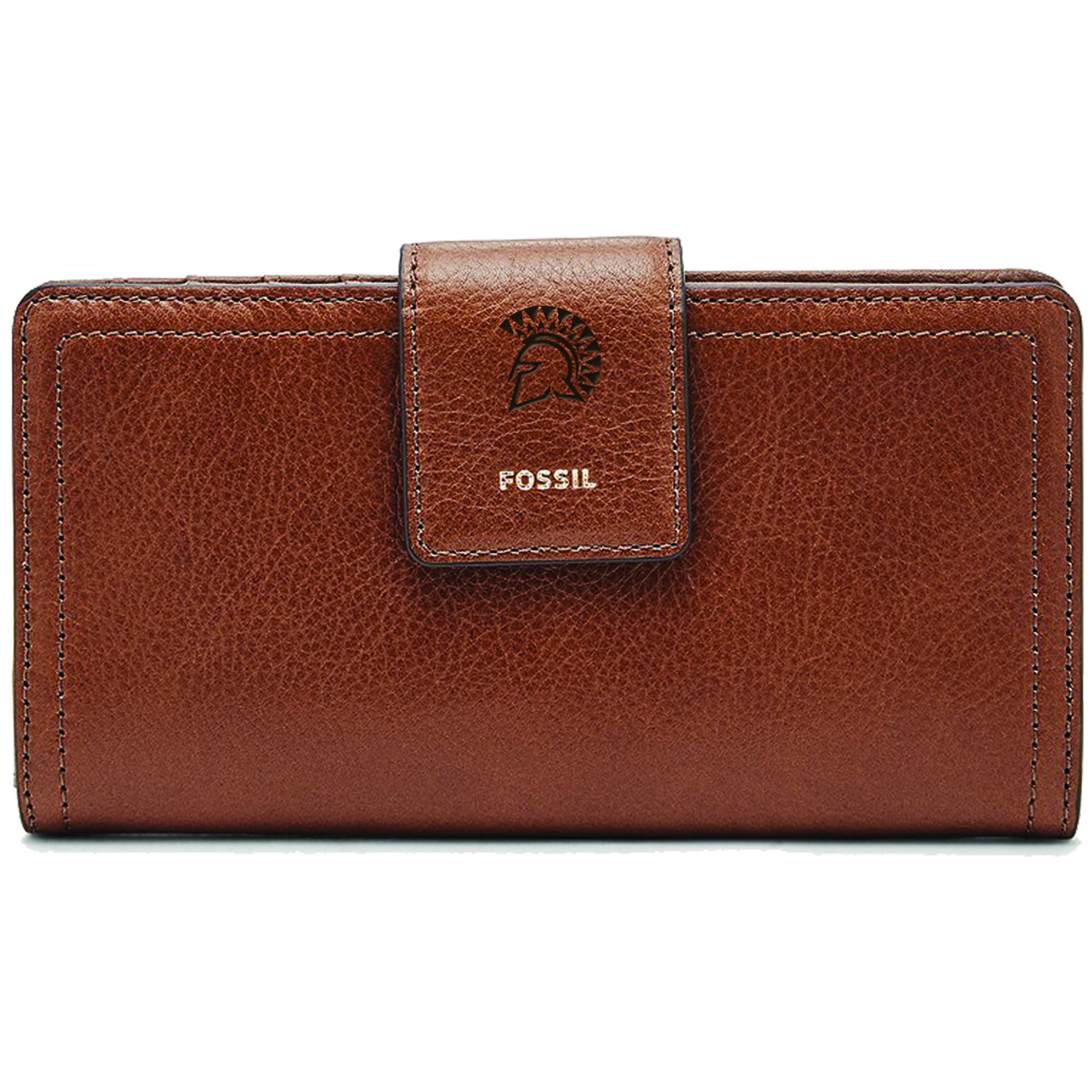 Women's Fossil Brown San Jose State Spartans Leather Logan RFID Tab Clutch