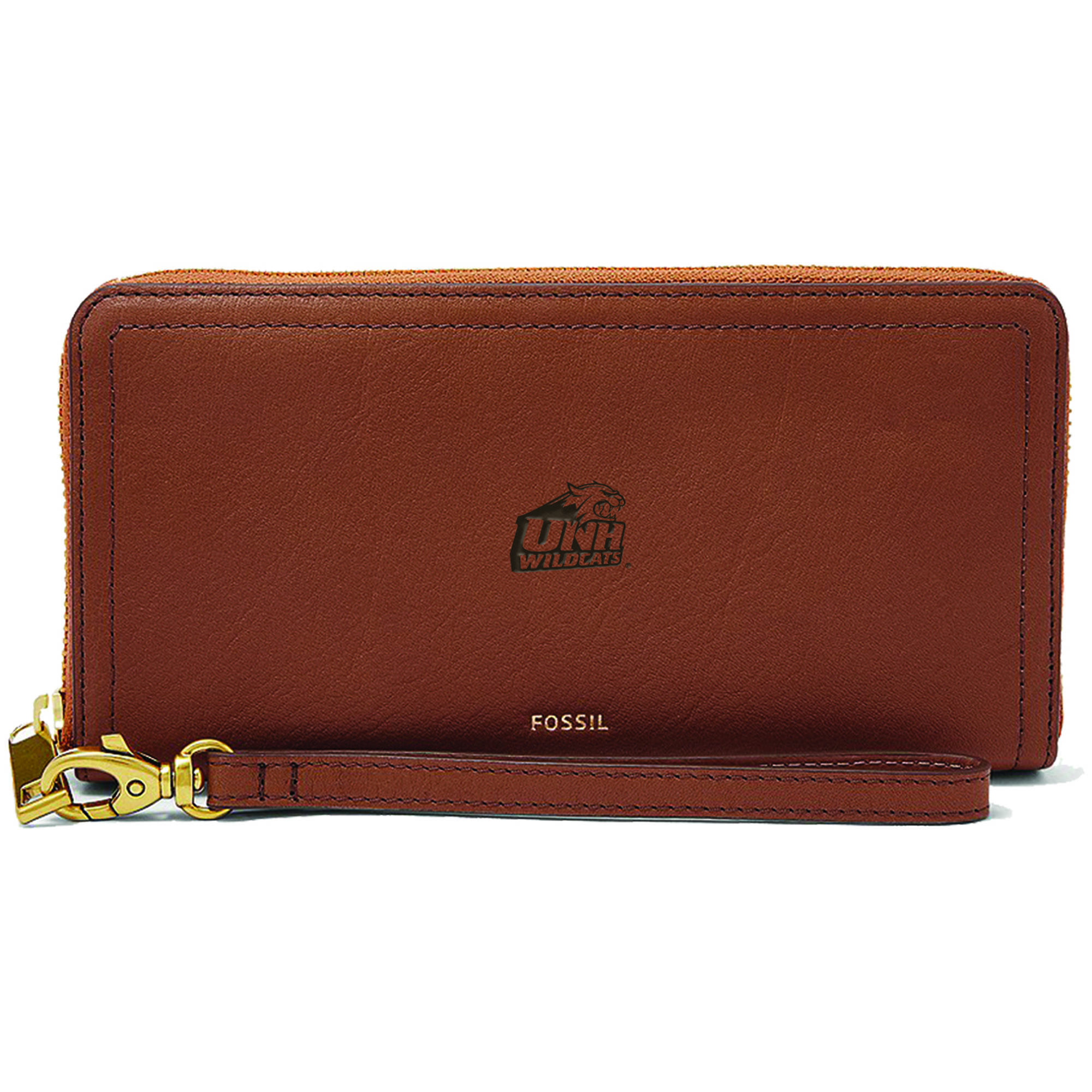 Women's Fossil Brown New Hampshire Wildcats Leather Logan RFID Zip Around Clutch
