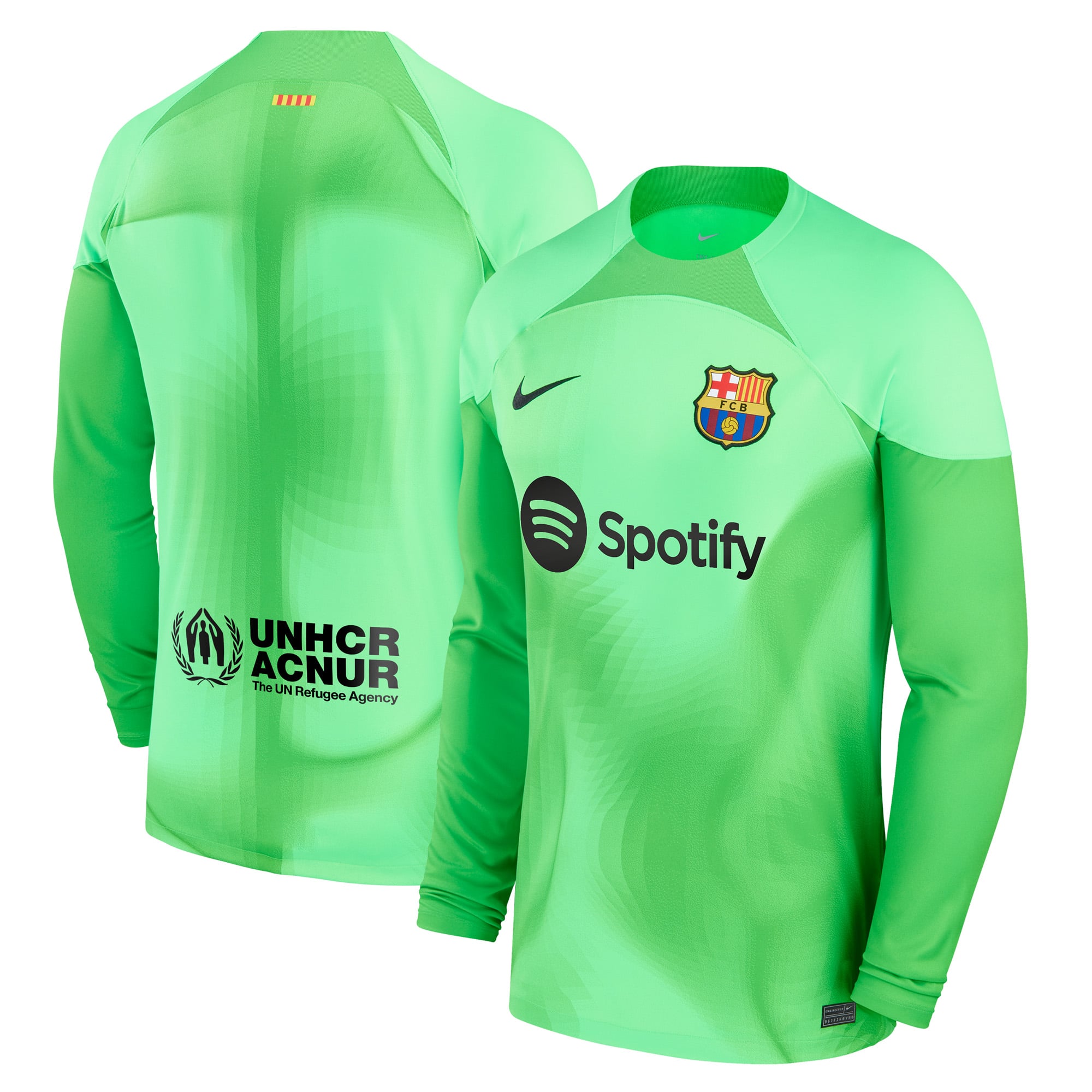 Men's Nike Green Barcelona 2022/23 Stadium Replica Goalkeeper Jersey: retailer-supplied image