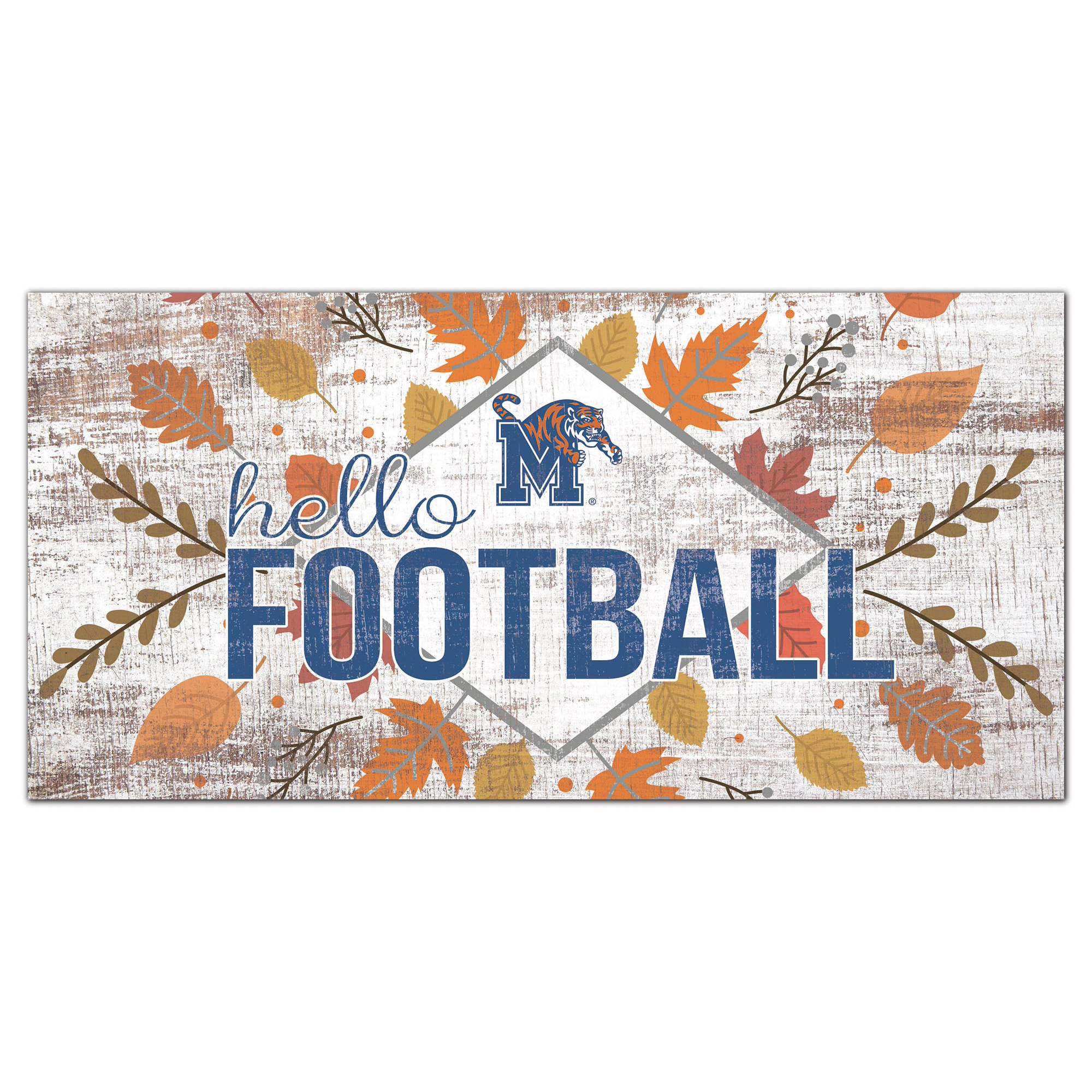 White Memphis Tigers 6'' x 12'' Hello Football Wall Art