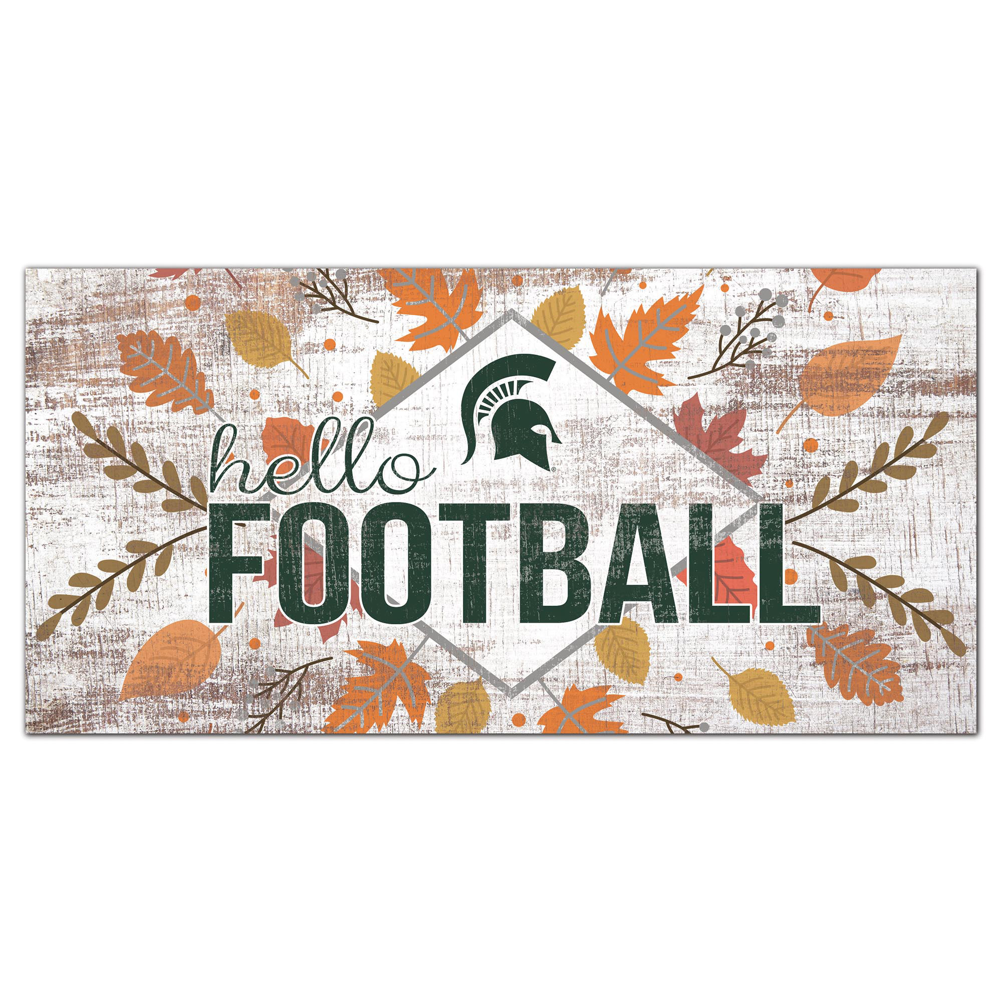 White Michigan State Spartans 6'' x 12'' Hello Football Wall Art