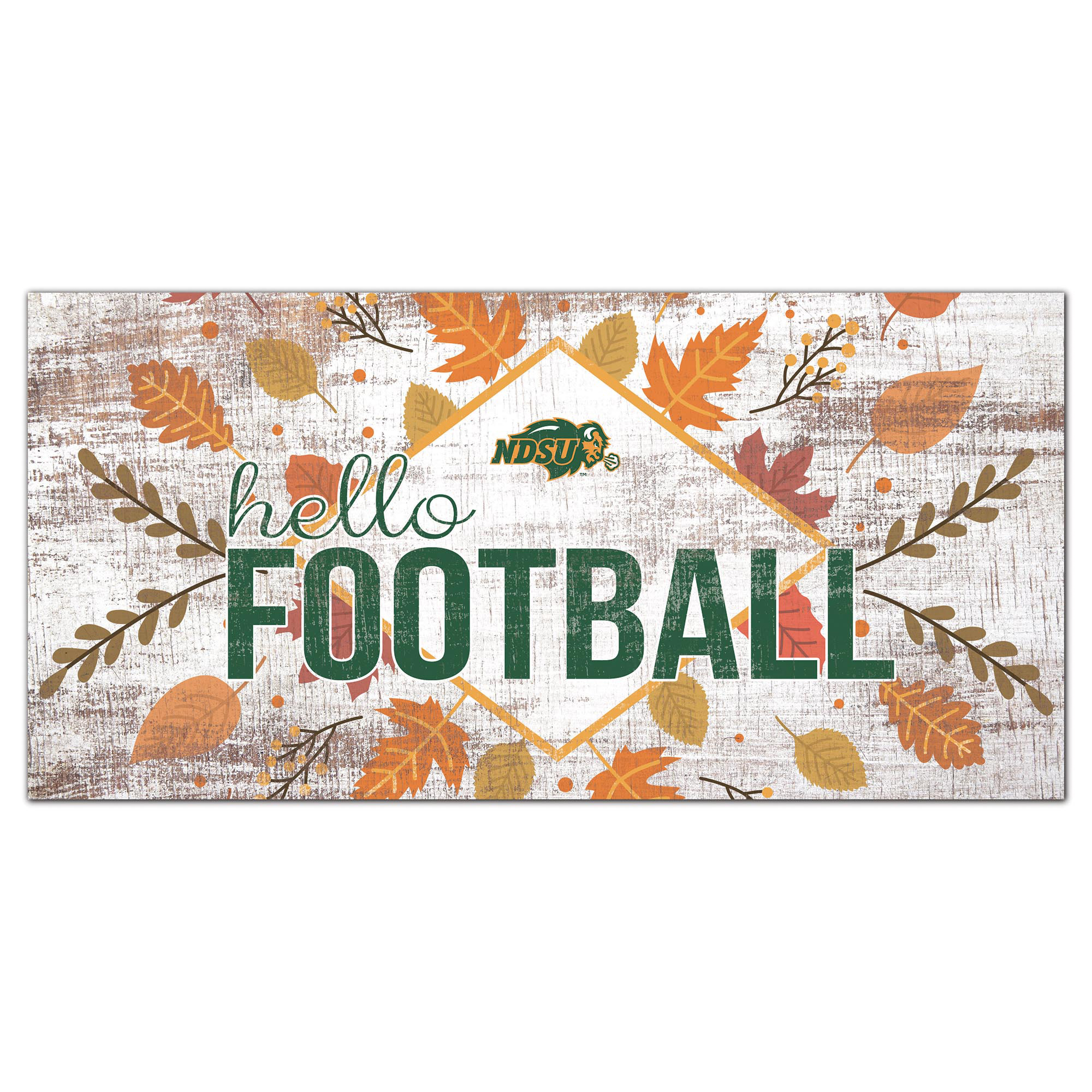 White NDSU Bison 6'' x 12'' Hello Football Wall Art