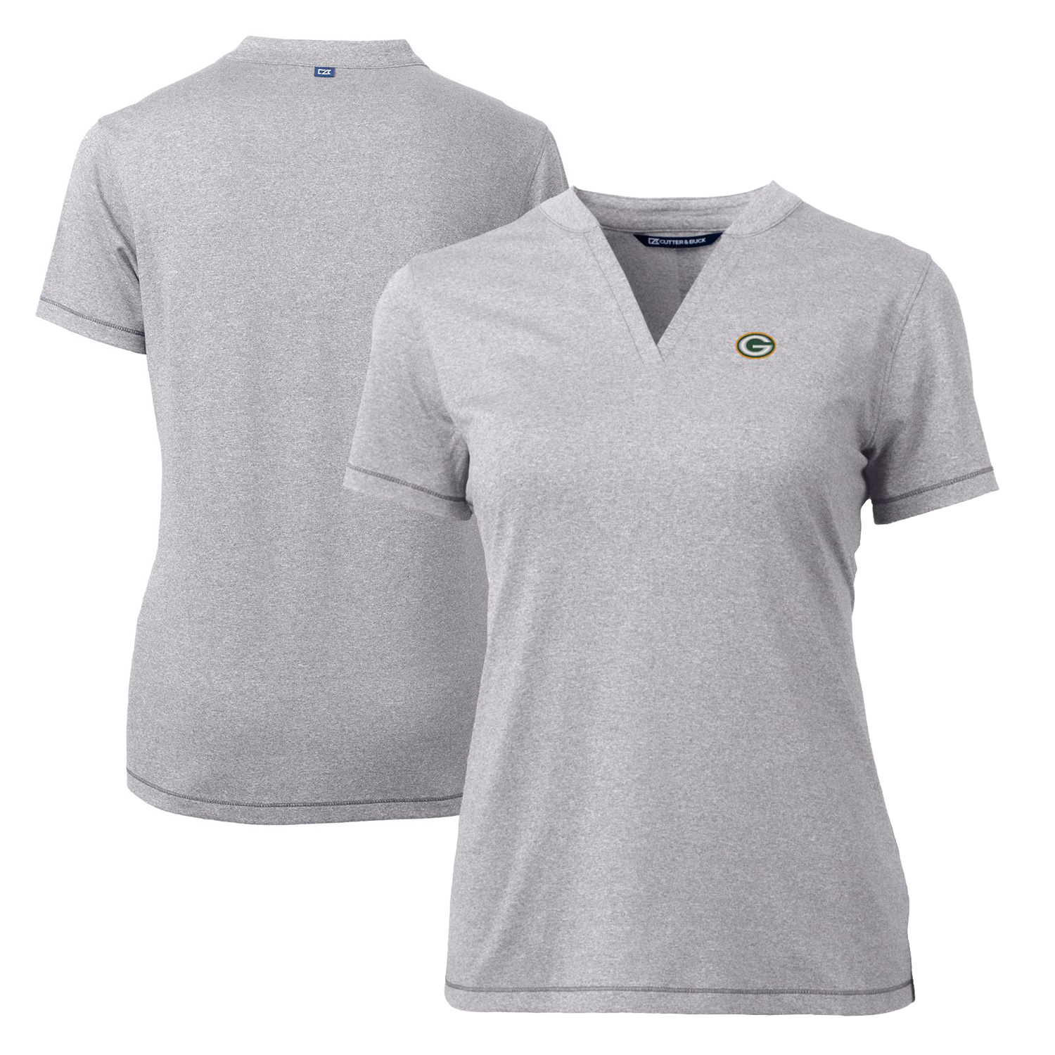 Women's Cutter & Buck Heather Gray Green Bay Packers Forge Stretch Blade Polo