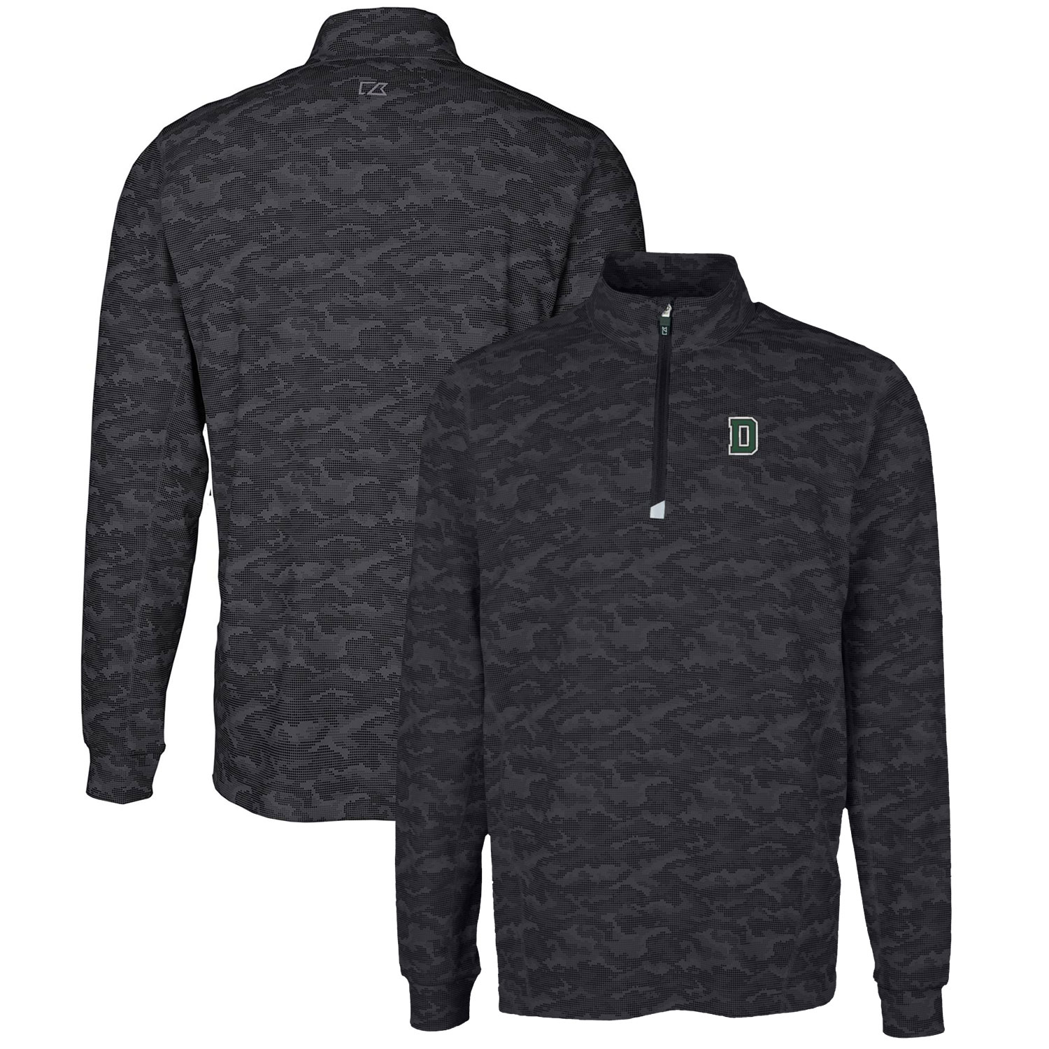 Men's Cutter & Buck Black Dartmouth Big Green Big & Tall Traverse Camo Print Stretch Quarter-Zip Pullover Top