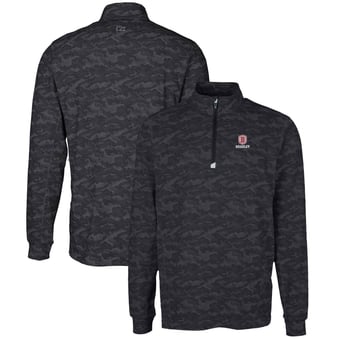 Men's Cutter & Buck Black Bradley Braves Big & Tall Traverse Camo Print Stretch Quarter-Zip Pullover Top