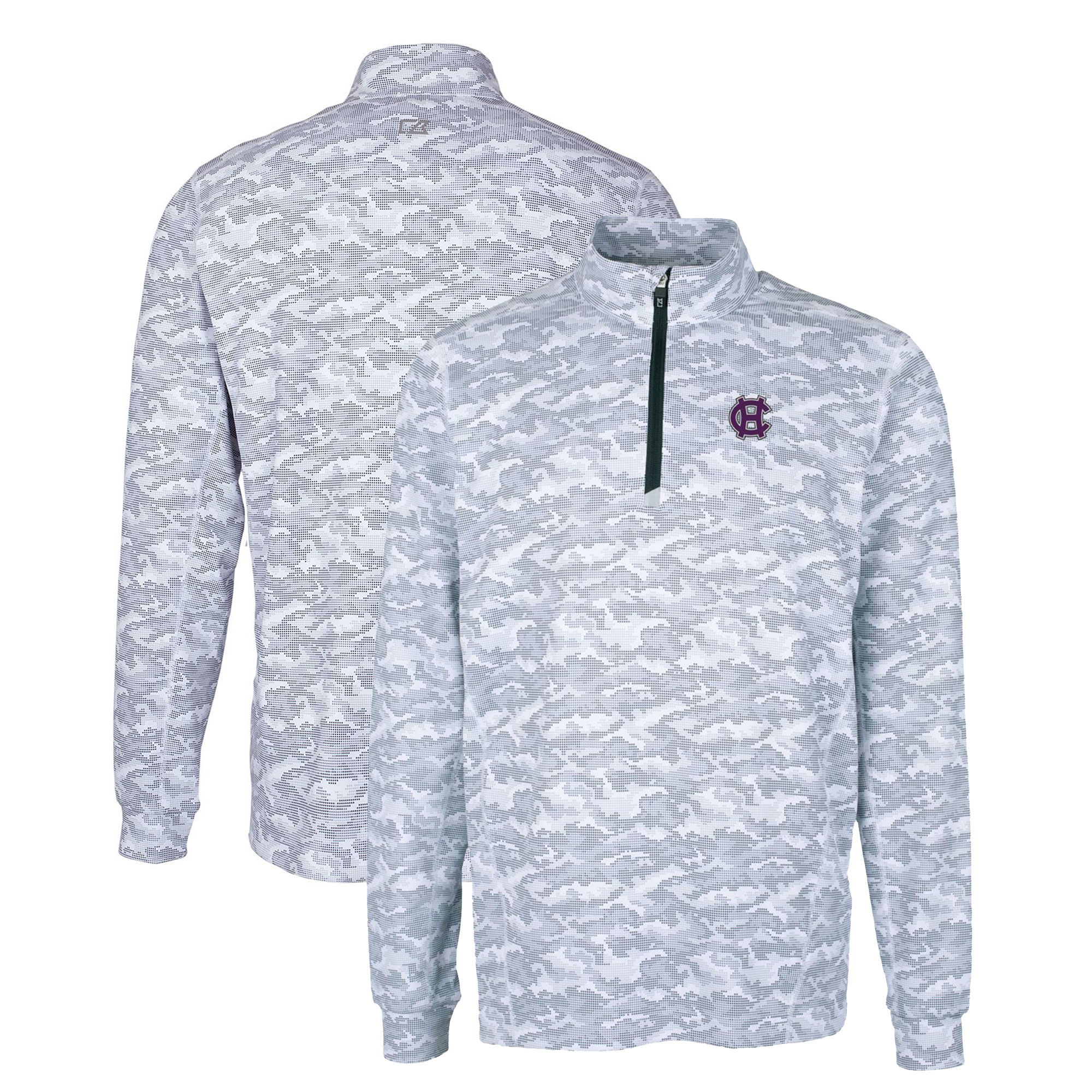 Men's Cutter & Buck Charcoal Holy Cross Crusaders Big & Tall Traverse Camo Print Stretch Quarter-Zip Pullover Top