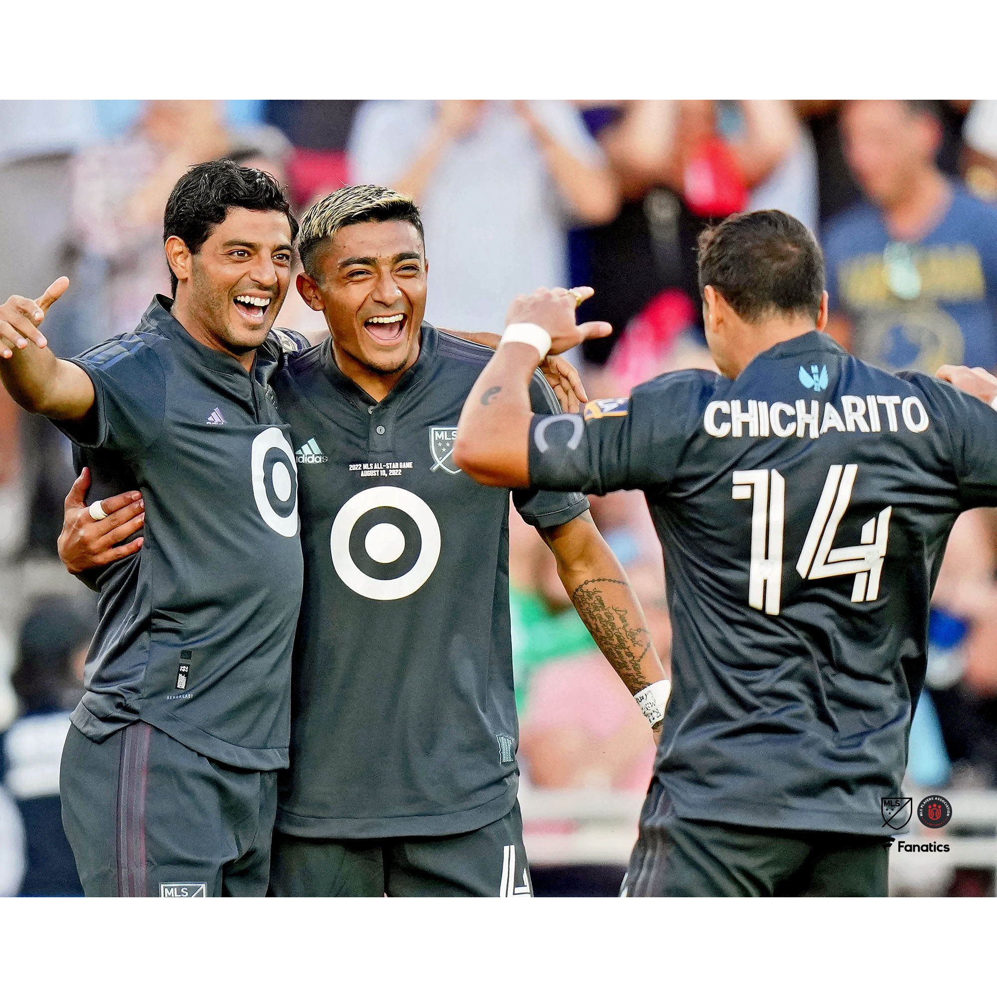 Carlos Vela 2022 MLS All-Star Match Unsigned Header Goal Celebration Photograph Carlos Vela 2022 MLS All-Star Match Unsigned Header Goal Celebration Photograph