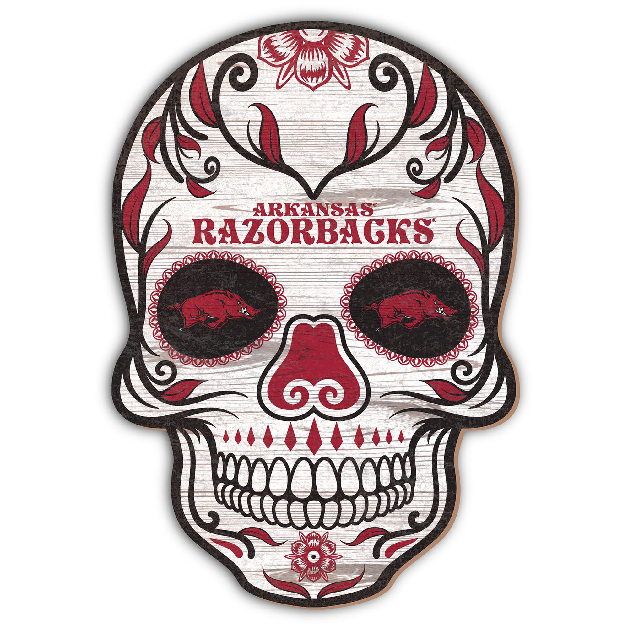Arkansas Razorbacks 12'' Sugar Skull Sign