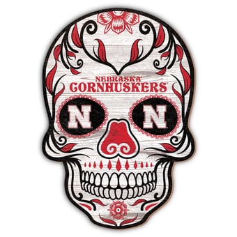 Nebraska Huskers 12'' Sugar Skull Sign