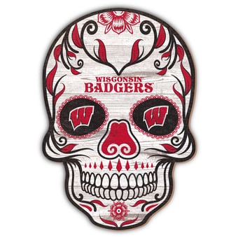Wisconsin Badgers 12'' Sugar Skull Sign