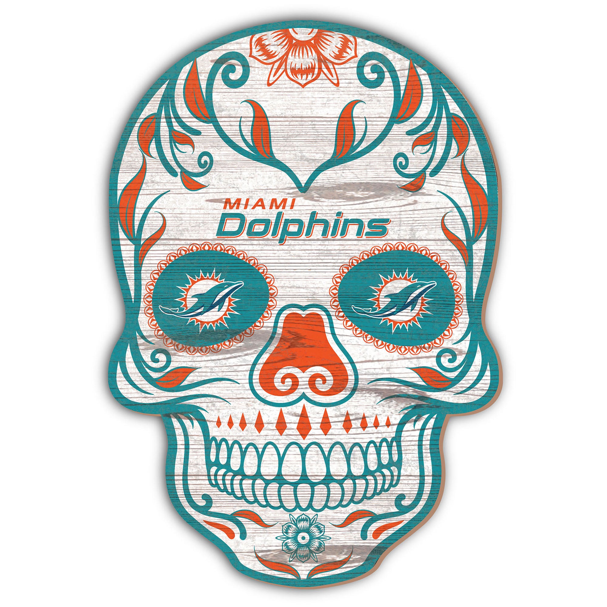 Miami Dolphins 12'' Sugar Skull Sign