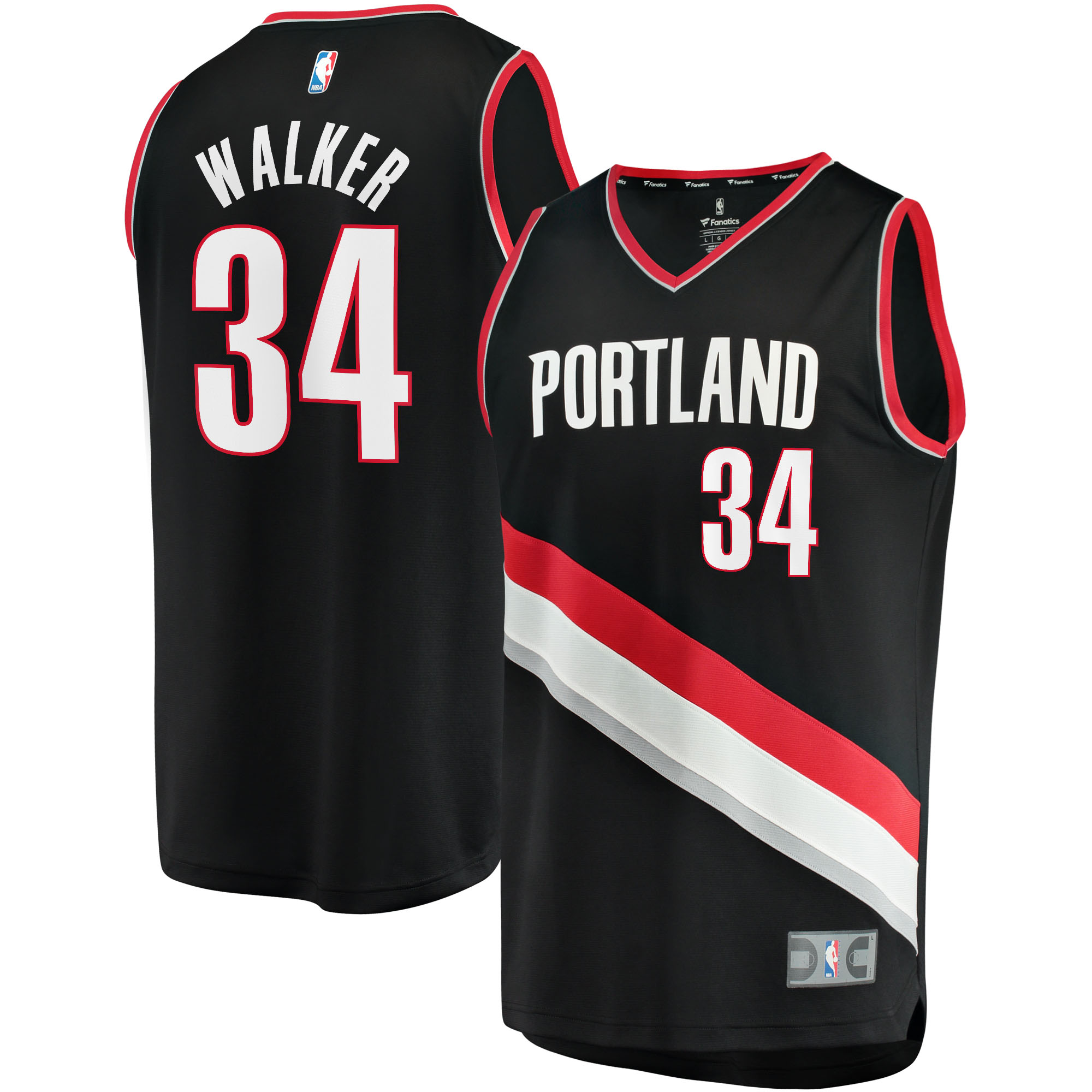 Men's Fanatics Jabari Walker Black Portland Trail Blazers Fast Break Replica Jersey - Icon Edition