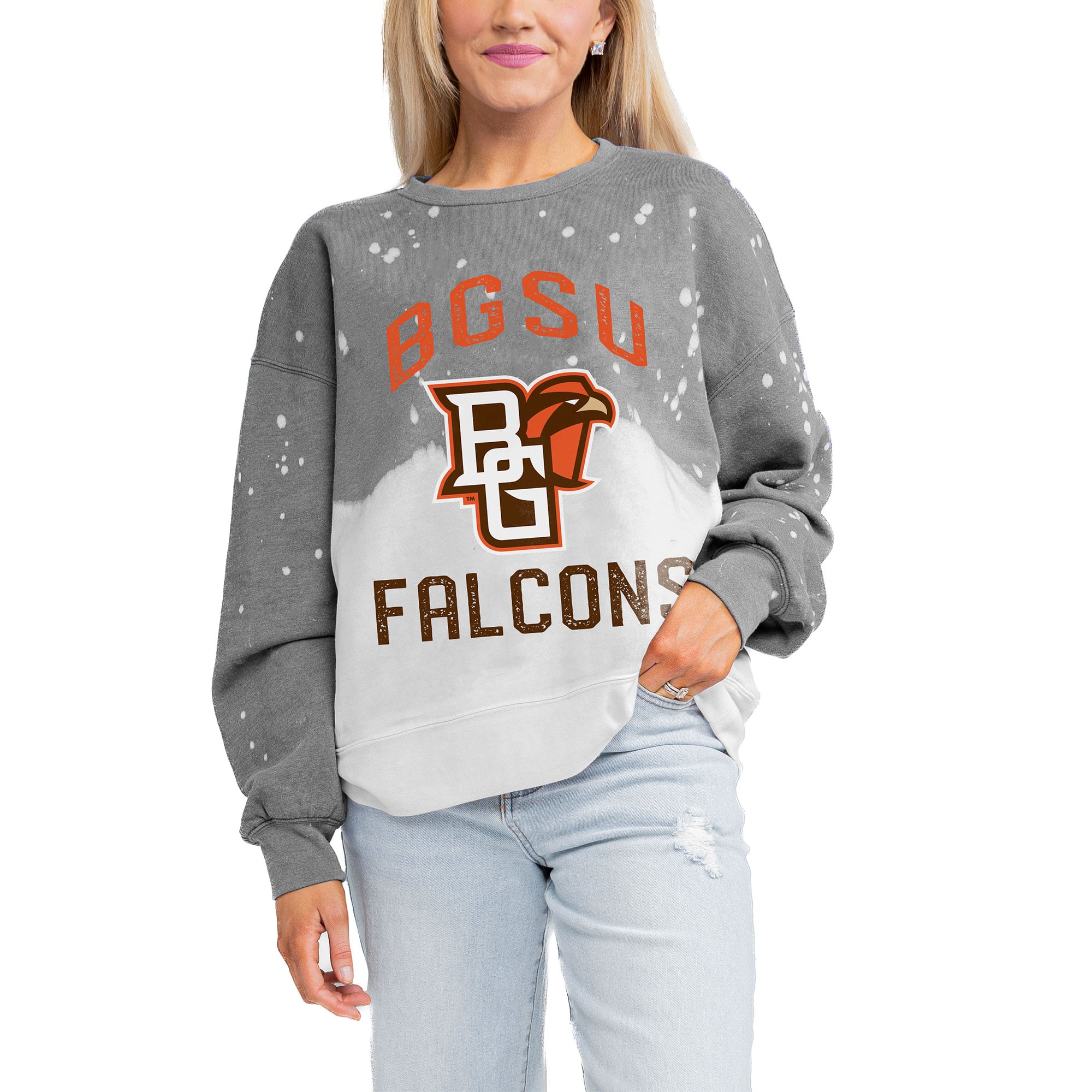 Women's Gameday Couture Gray Bowling Green St. Falcons Twice As Nice Faded Crewneck Sweatshirt