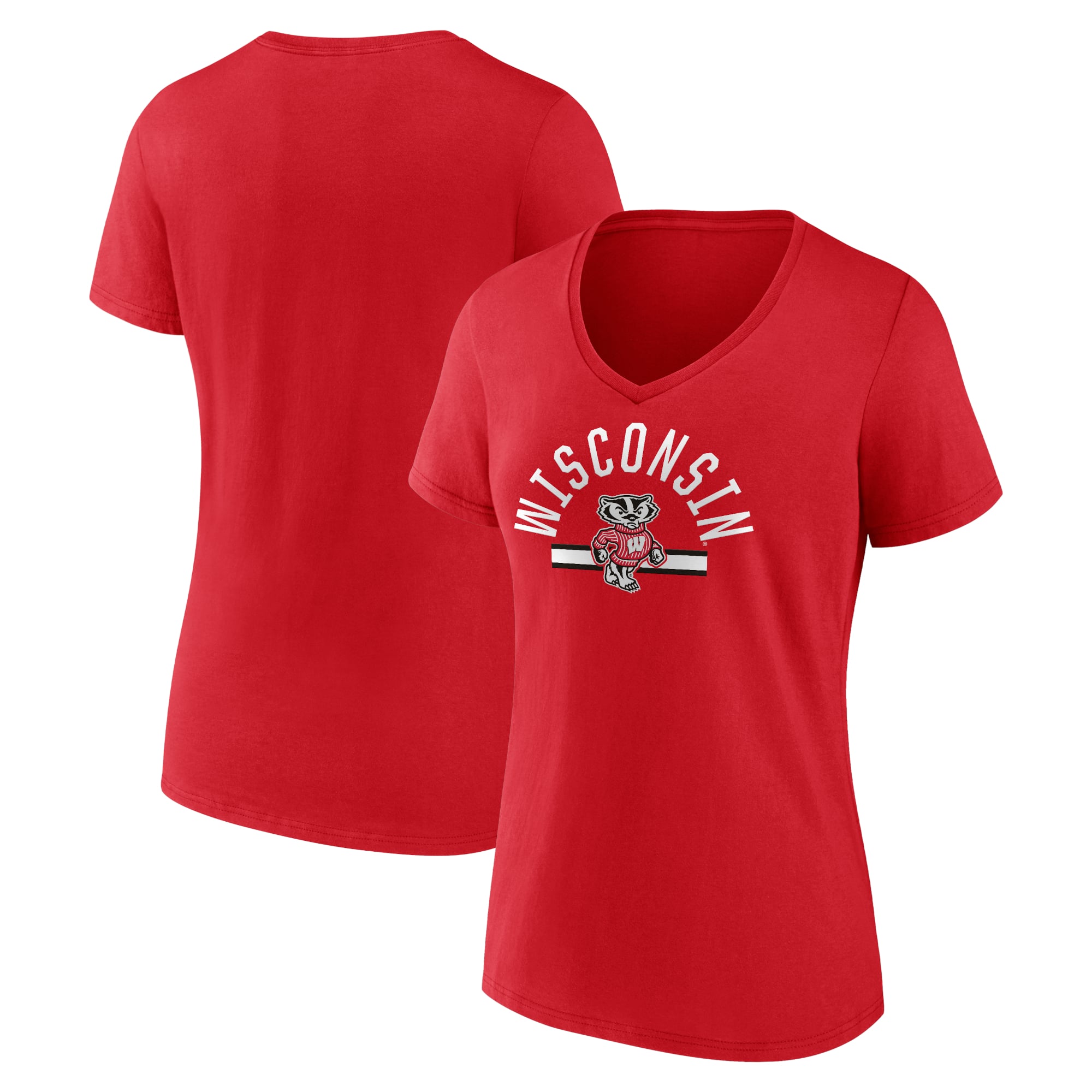 Women's Red Wisconsin Badgers Logo V-Neck T-Shirt