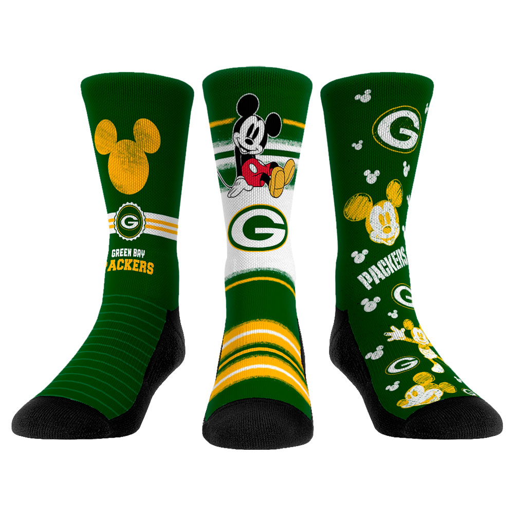 Unisex Rock Em Green Bay Packers Disney Three-Pack Crew Socks Set