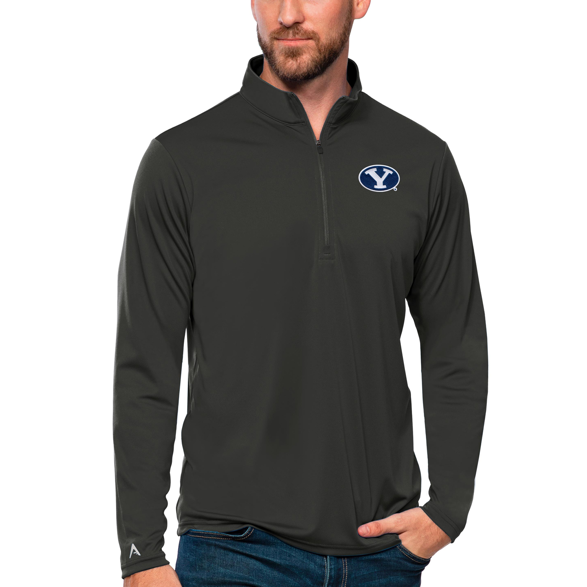 Men’s Antigua Charcoal BYU Cougars Tribute Quarter-Zip Top Men’s Antigua Charcoal BYU Cougars Tribute Quarter-Zip Top