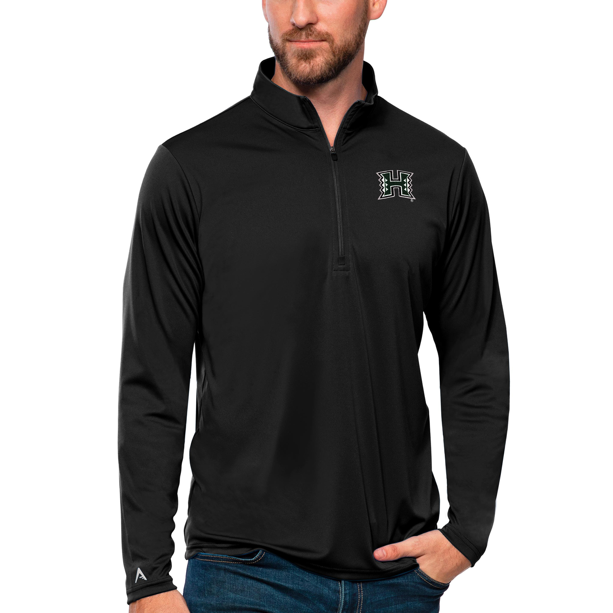 Men’s Antigua Black Hawaii Warriors Tribute Quarter-Zip Top Men’s Antigua Black Hawaii Warriors Tribute Quarter-Zip Top