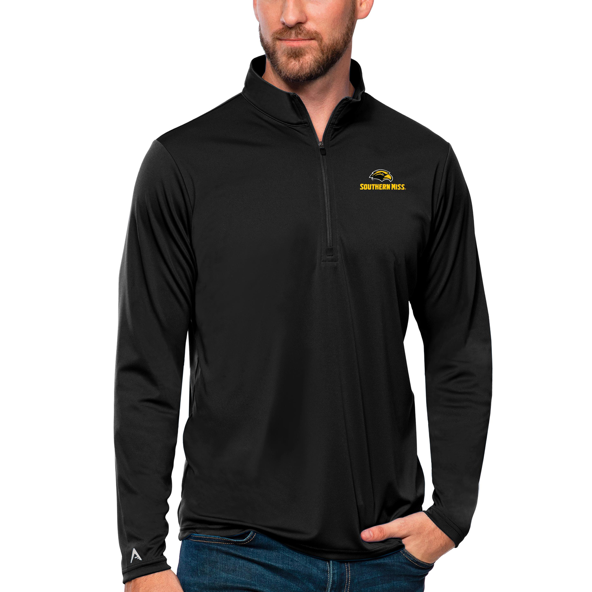 Men’s Antigua Black Southern Miss Golden Eagles Tribute Quarter-Zip Top Men’s Antigua Black Southern Miss Golden Eagles Tribute Quarter-Zip Top