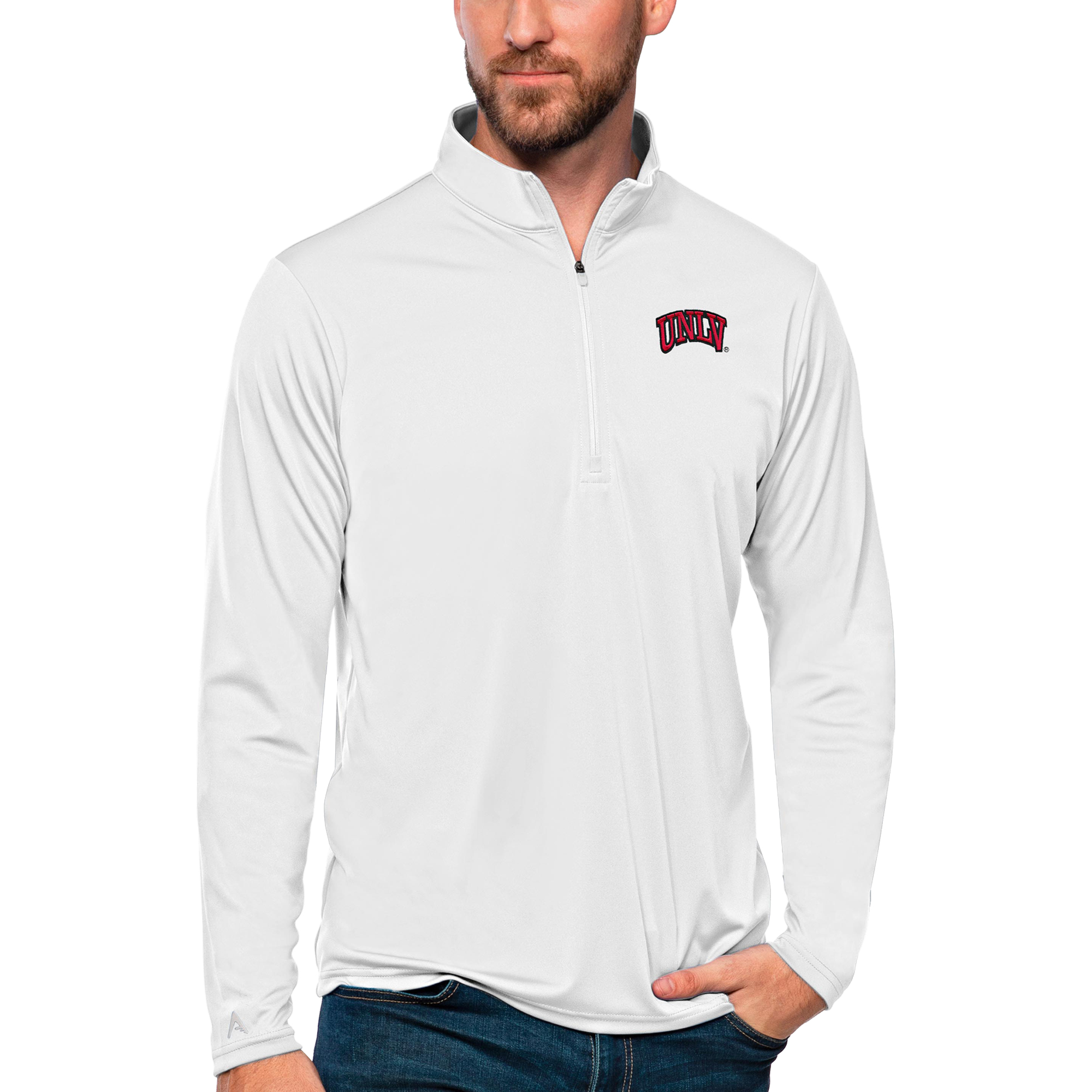 Men’s Antigua White UNLV Rebels Tribute Quarter-Zip Top Men’s Antigua White UNLV Rebels Tribute Quarter-Zip Top