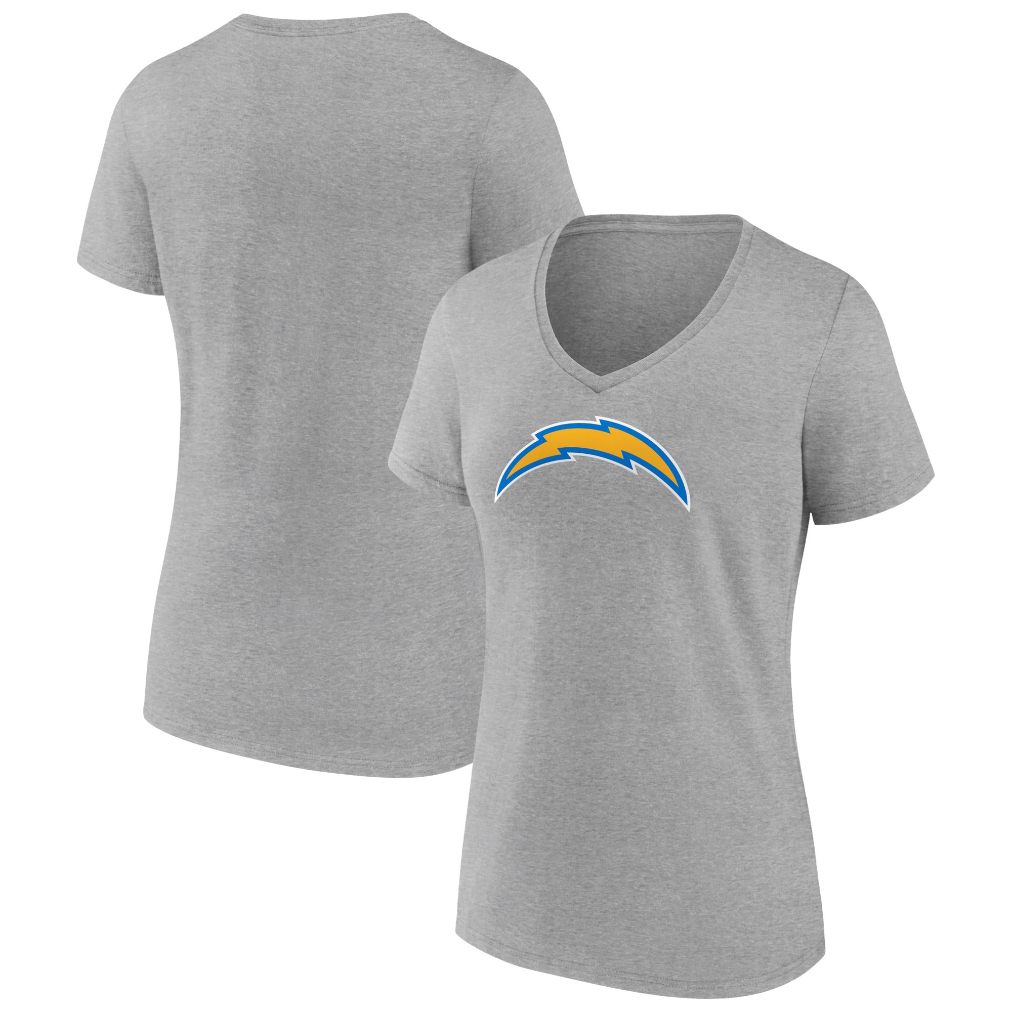 Women's Heather Gray Los Angeles Chargers Primary Team Logo V-Neck T-Shirt