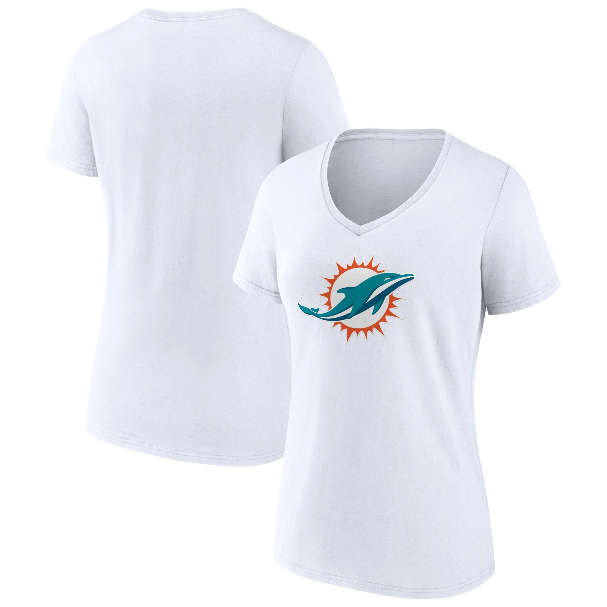 Women's White Miami Dolphins Primary Team Logo V-Neck T-Shirt