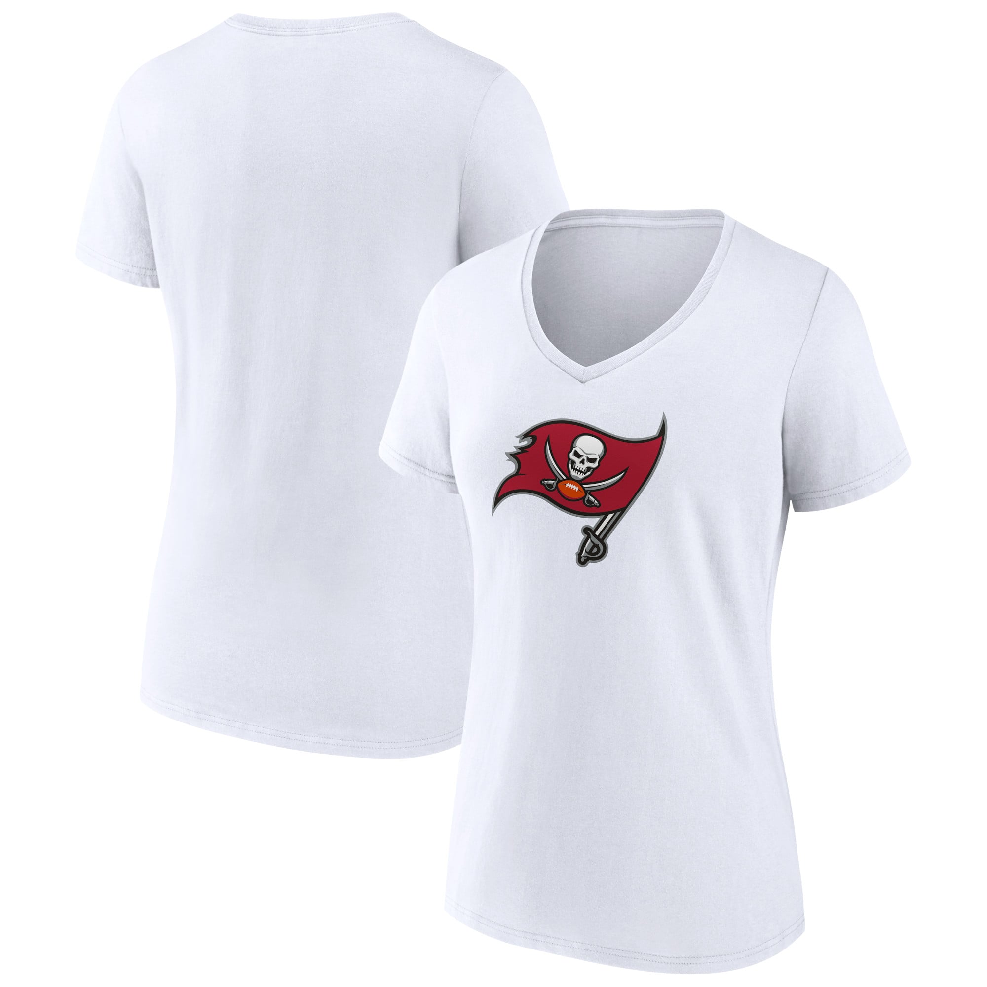 Women's White Tampa Bay Buccaneers Primary Team Logo V-Neck T-Shirt