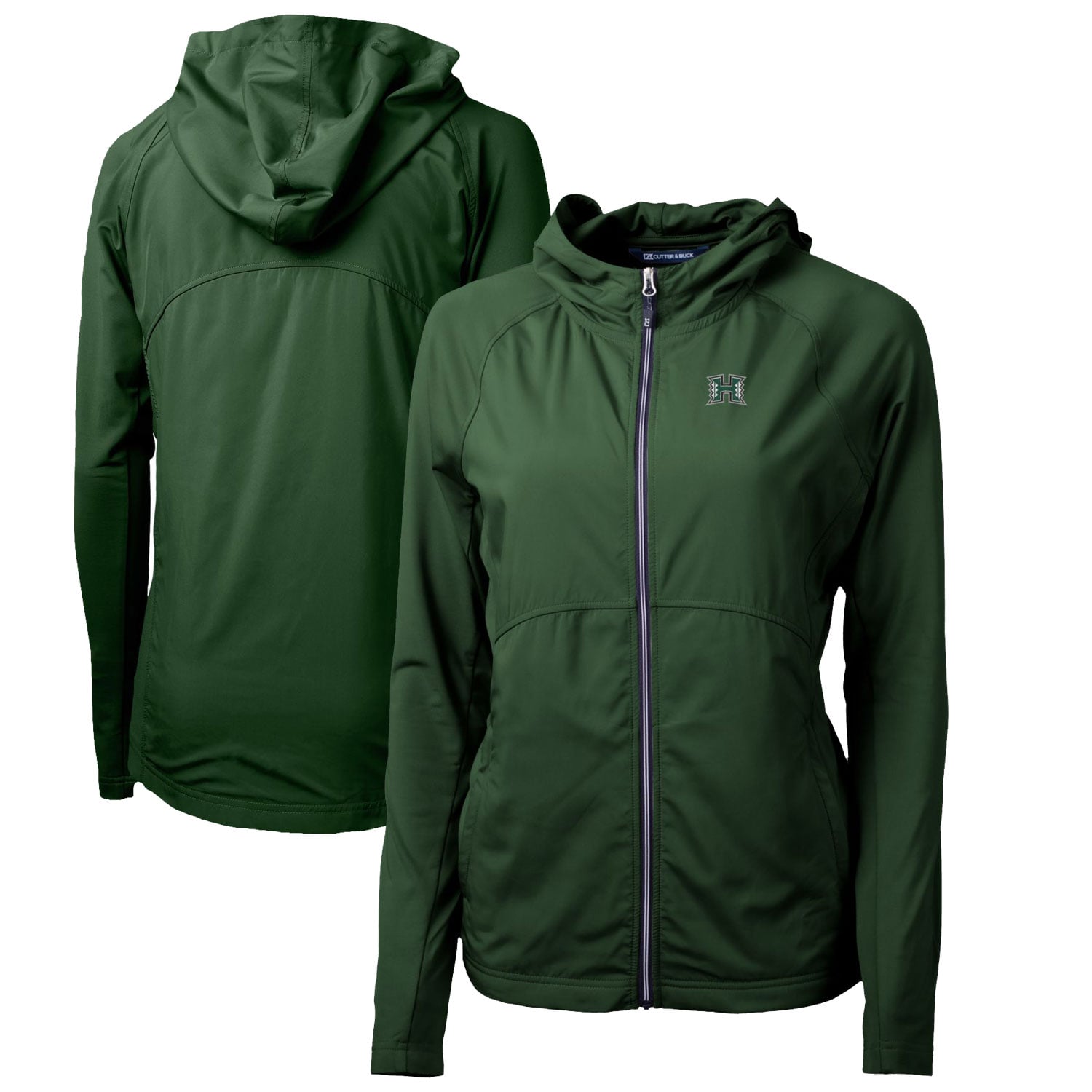 Women's Cutter & Buck Hunter Green Hawaii Warriors Adapt Eco Knit Full-Zip Hoodie