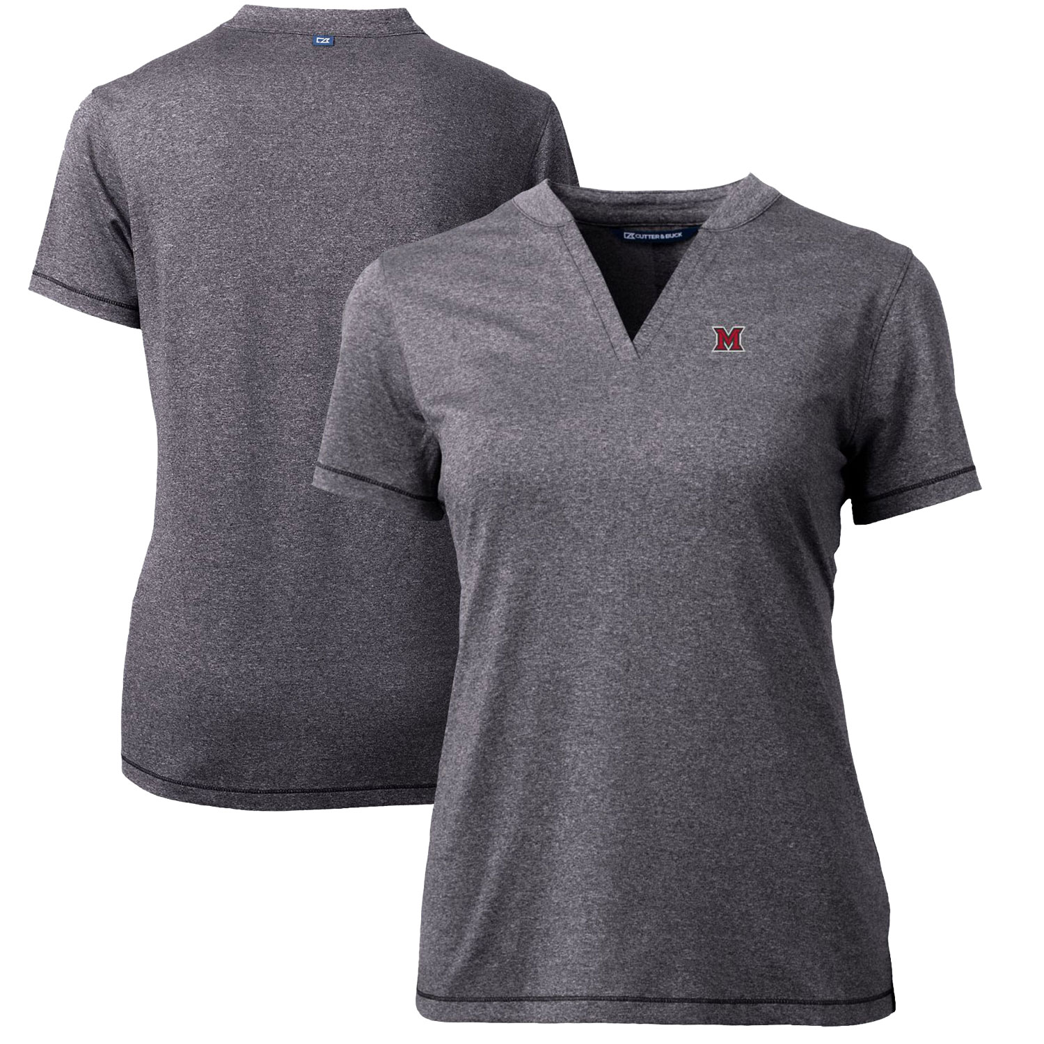 Women's Cutter & Buck Heather Charcoal Miami University RedHawks Forge Blade V-Neck Top