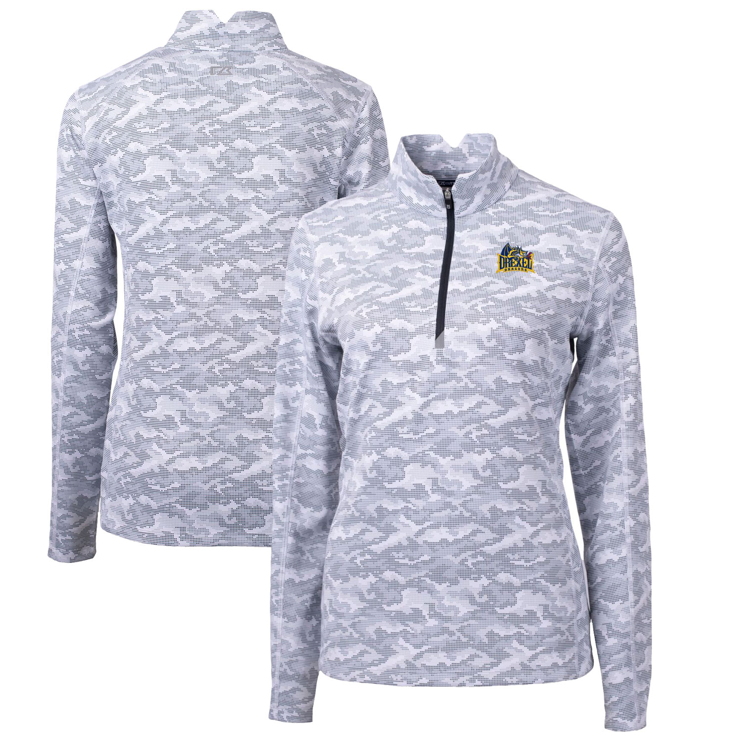 Women's Cutter & Buck Charcoal Drexel Dragons Traverse Camo Quarter-Zip Pullover Top