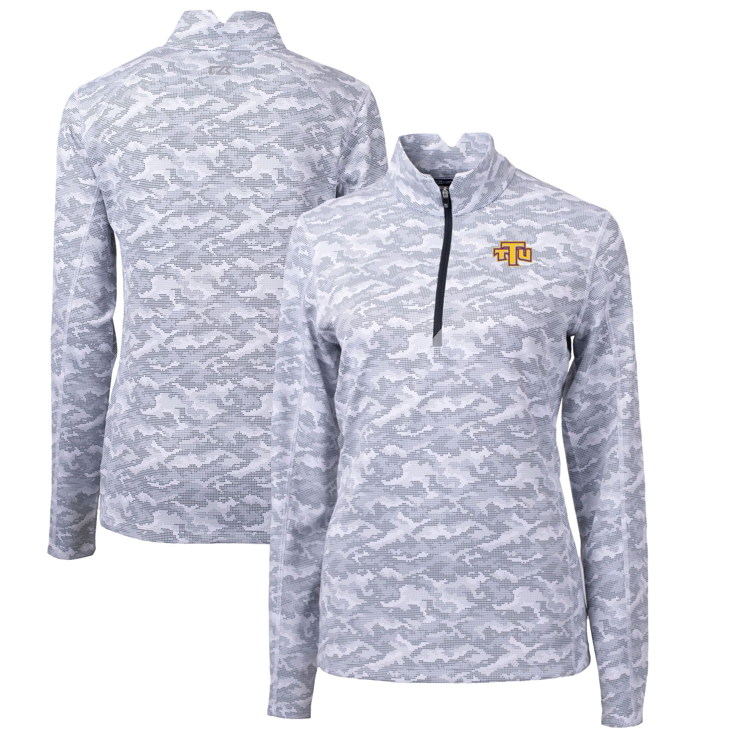 Women's Cutter & Buck Charcoal Tennessee Tech Golden Eagles Traverse Camo Quarter-Zip Pullover Top