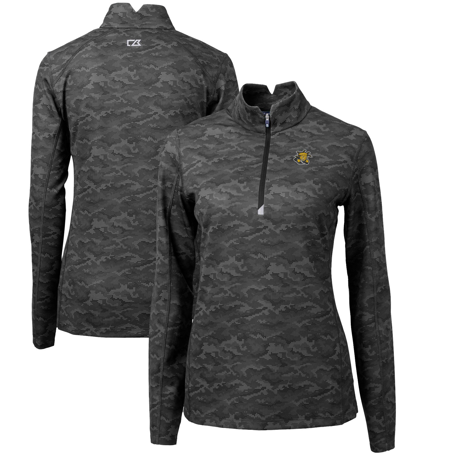 Women's Cutter & Buck Black Wichita State Shockers Traverse Camo Quarter-Zip Pullover Top