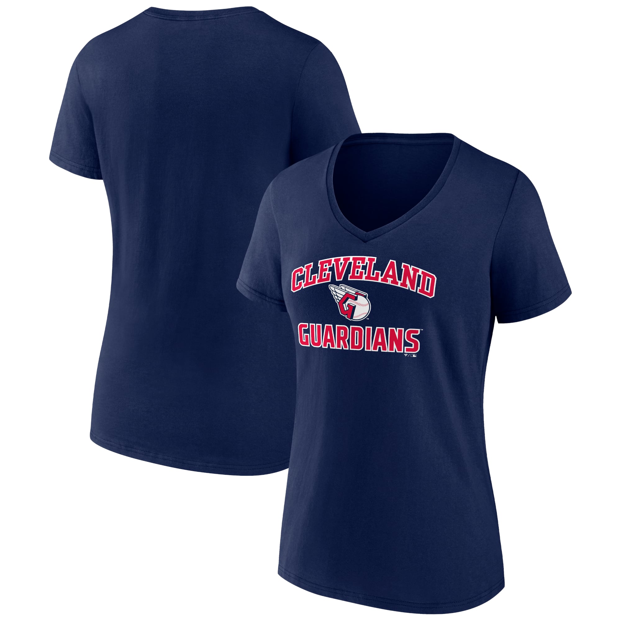 Women's Navy Cleveland Guardians Heart and Soul V-Neck T-Shirt