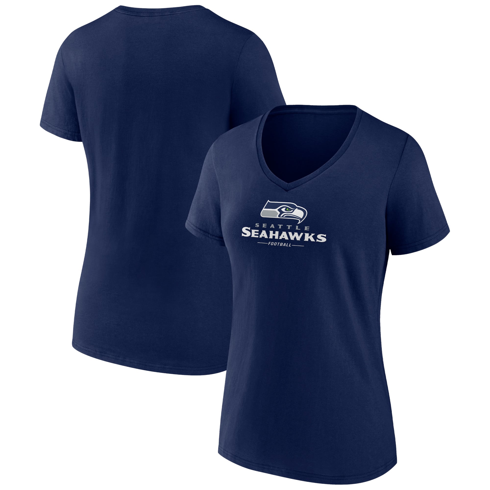 Women's College Navy Seattle Seahawks Logo Team Lockup V-Neck T-Shirt
