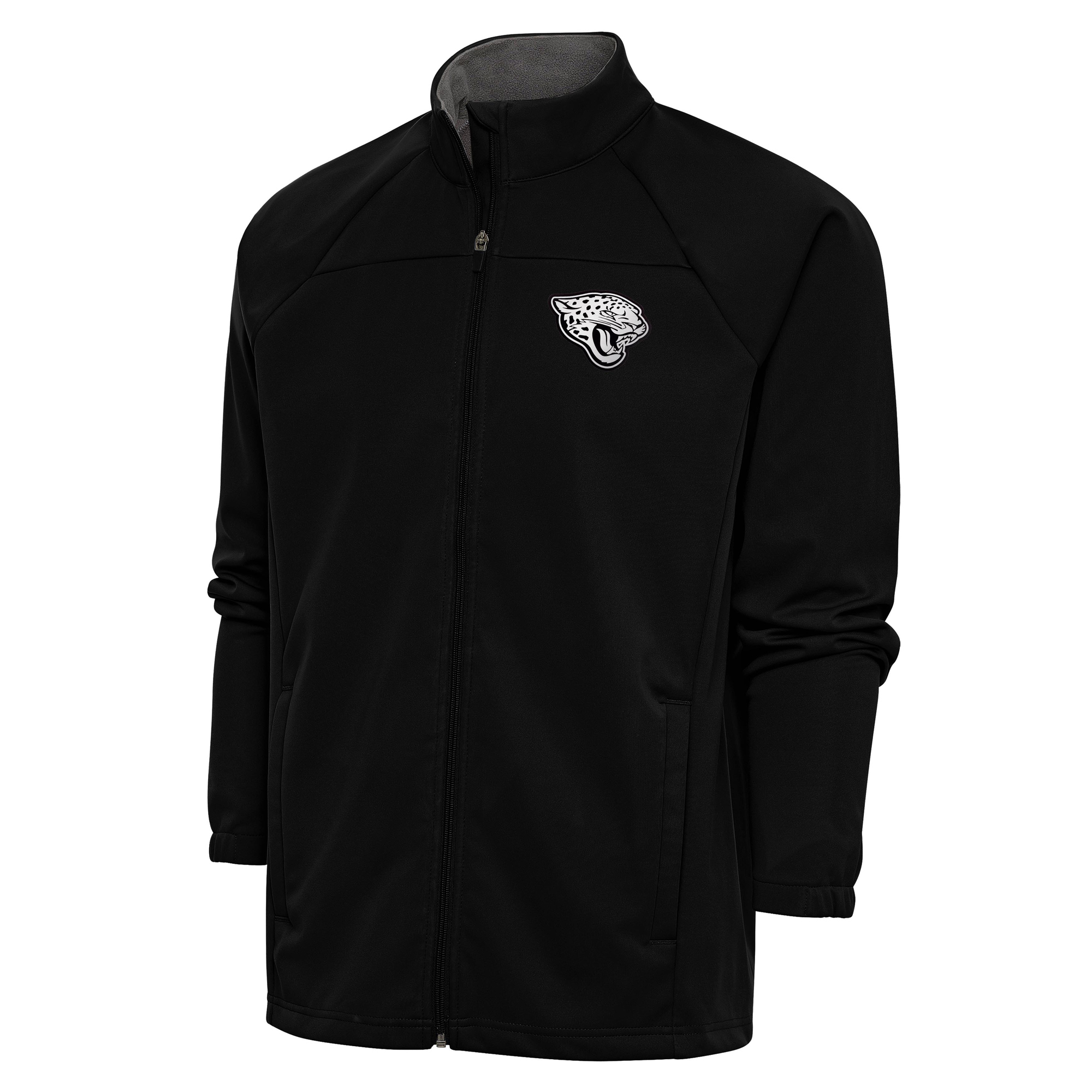 Men's Antigua Black Jacksonville Jaguars Metallic Logo Links Full-Zip Golf Jacket