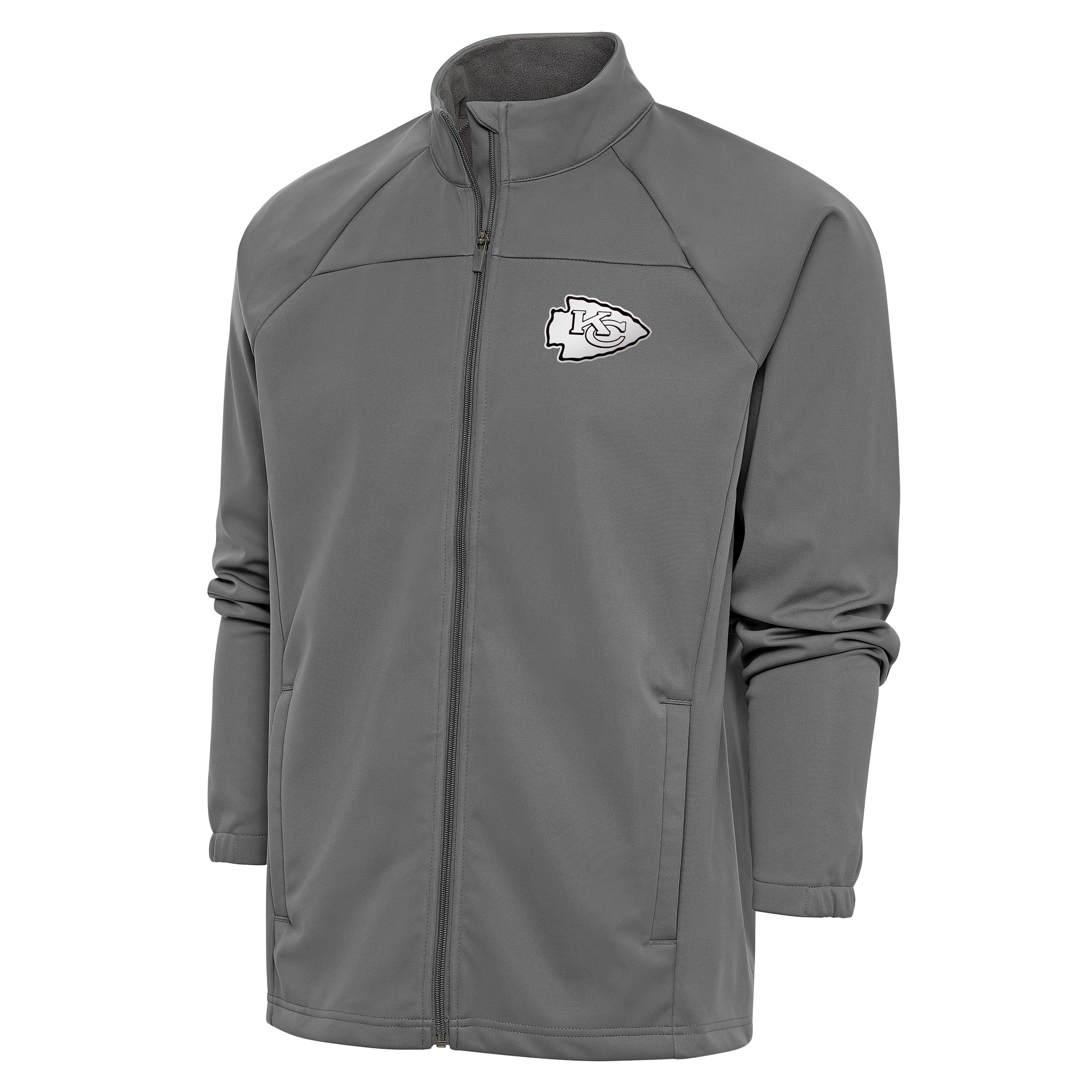 Men's Antigua Steel Kansas City Chiefs Metallic Logo Links Full-Zip Golf Jacket