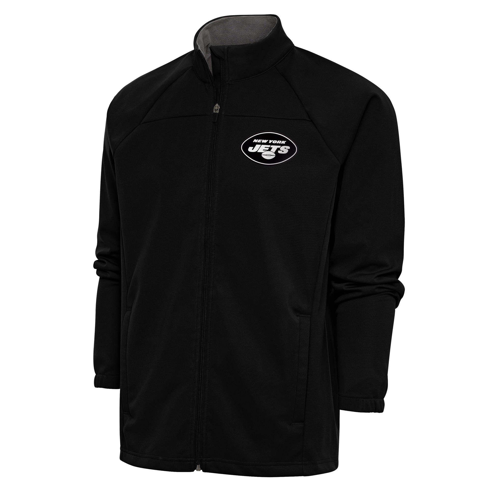 Men's Antigua Black New York Jets Metallic Logo Links Full-Zip Golf Jacket