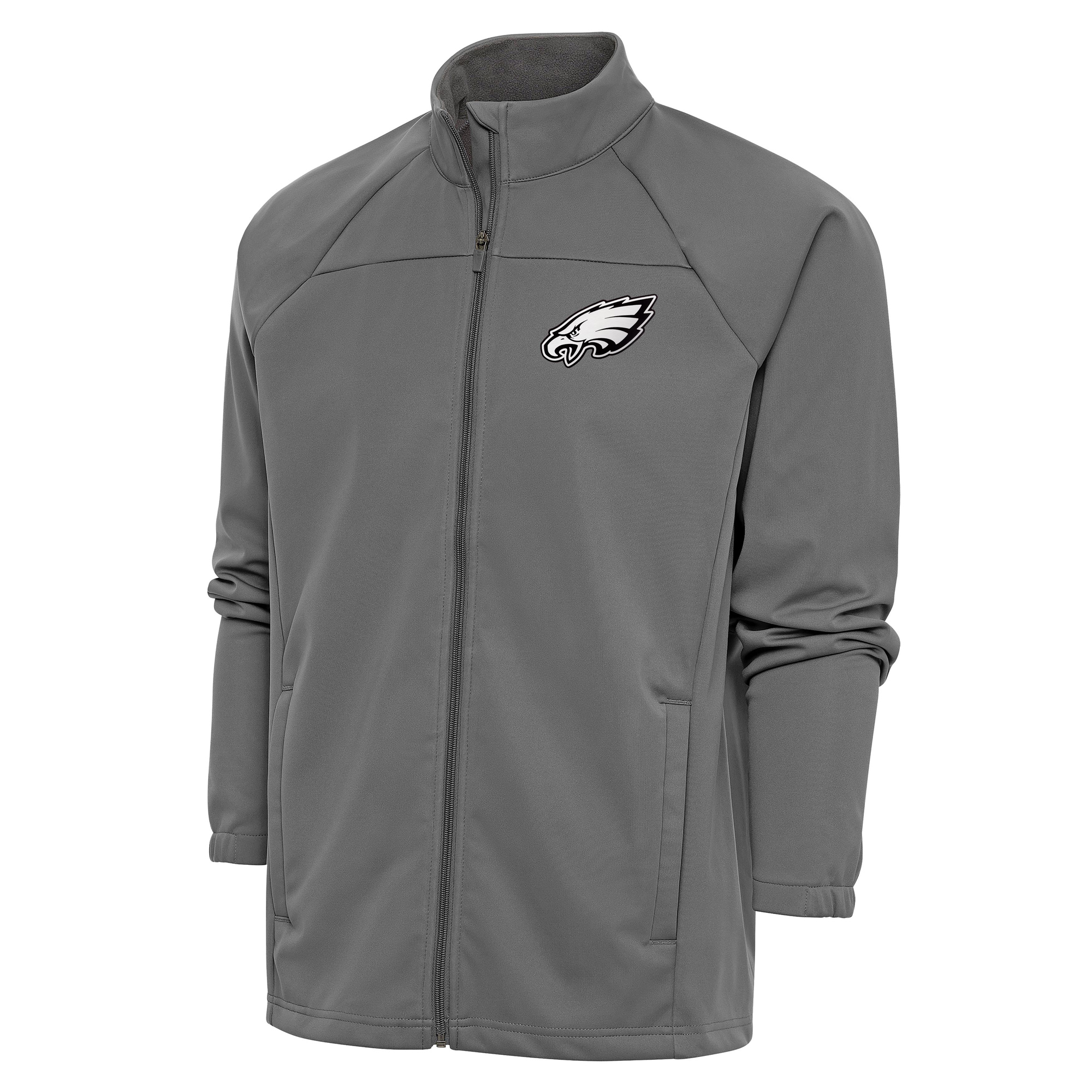 Men's Antigua Steel Philadelphia Eagles Metallic Logo Links Full-Zip Golf Jacket