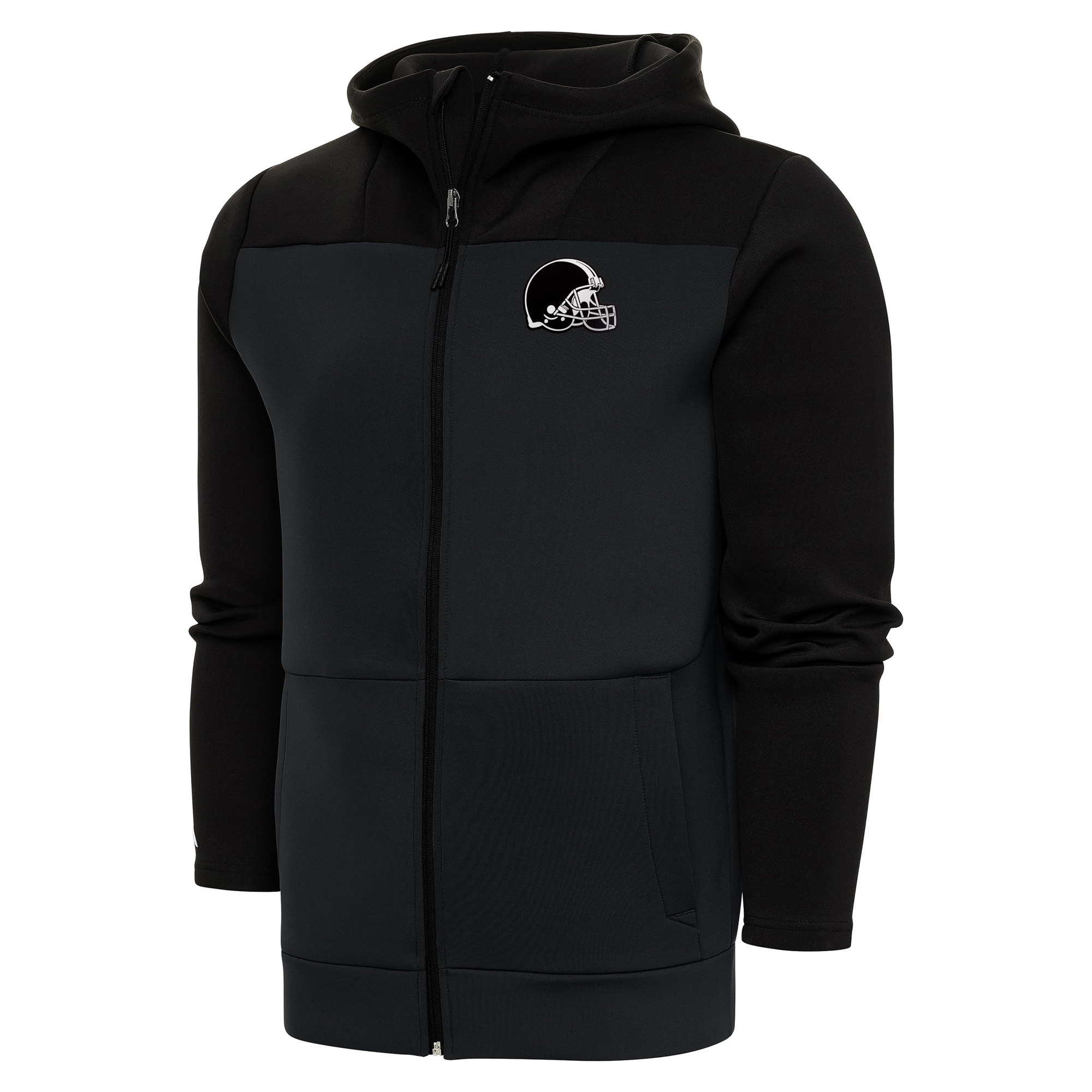 Men's Antigua Charcoal/Black Cleveland Browns Metallic Logo Protect Full-Zip Hoodie