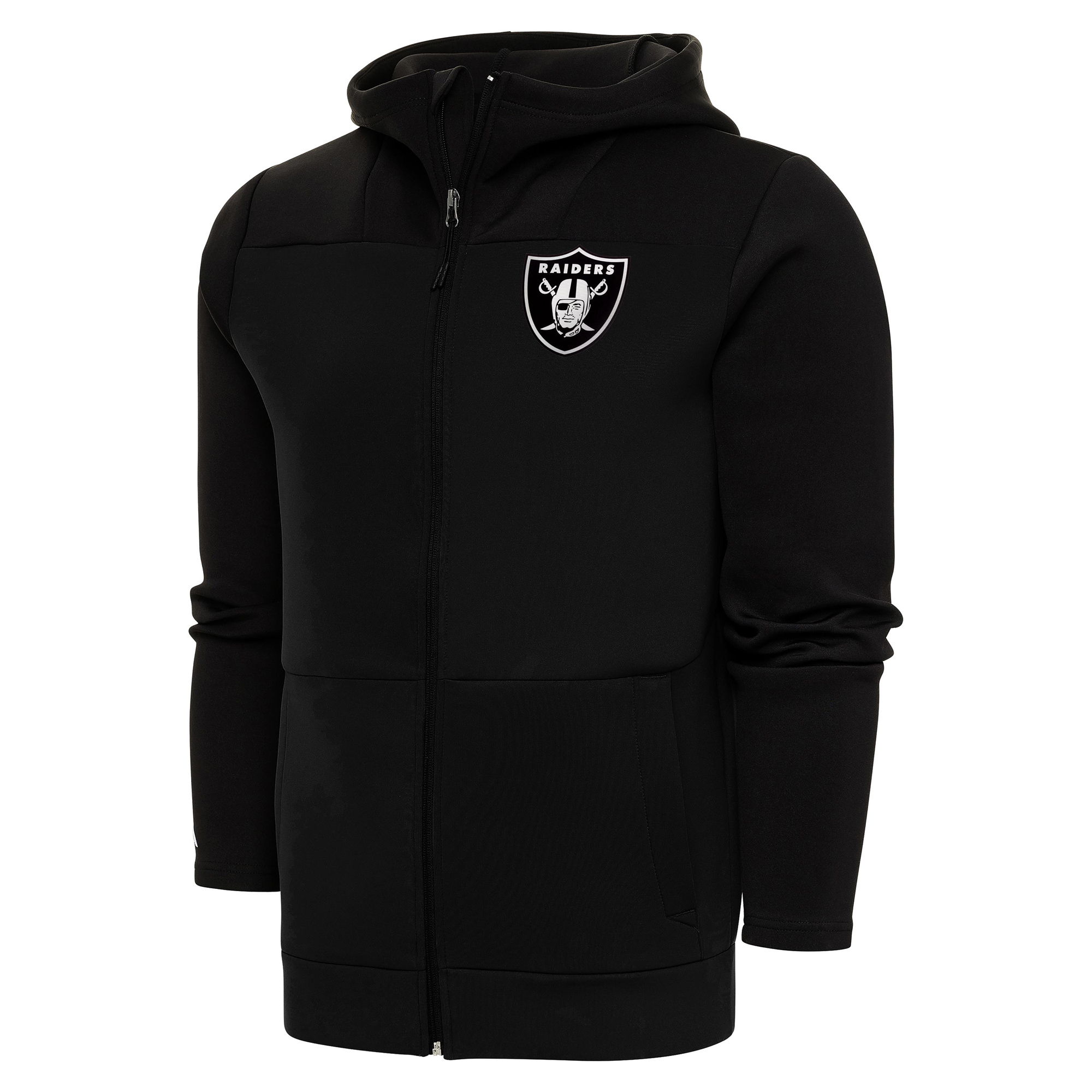 Men's Antigua Black Las Vegas Raiders Metallic Logo Protect Full-Zip Hoodie